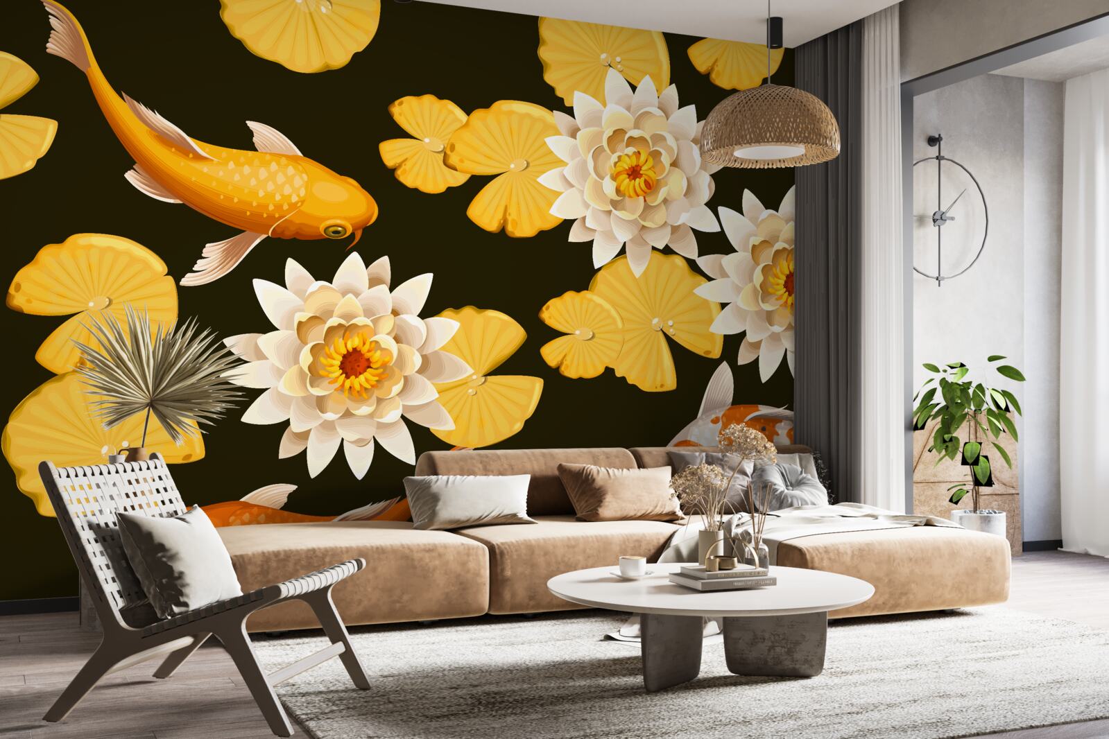 Fototapeta jesienne jezioro ozdobione jest kwitnącym lotosem