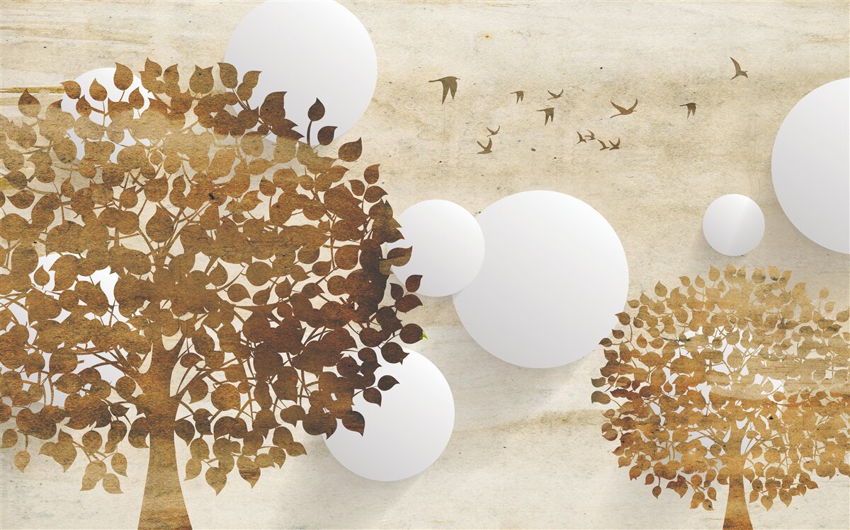 Fototapeta białe kółka i drzewa w jesiennym zachodzie słońca