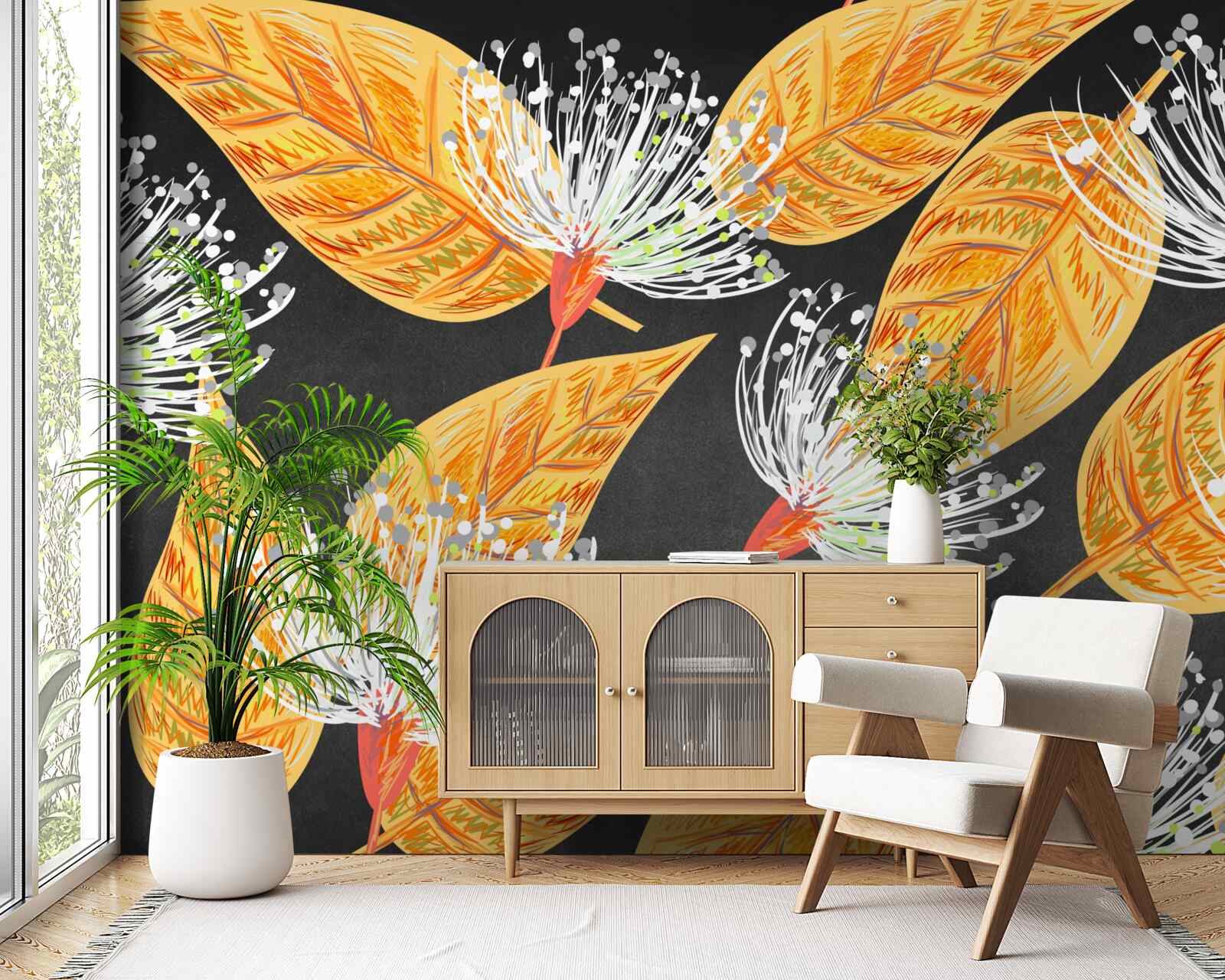 Fototapeta jesienne liście z mniszkami