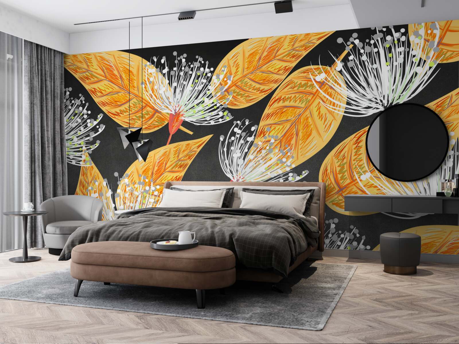 Fototapeta jesienne liście z mniszkami