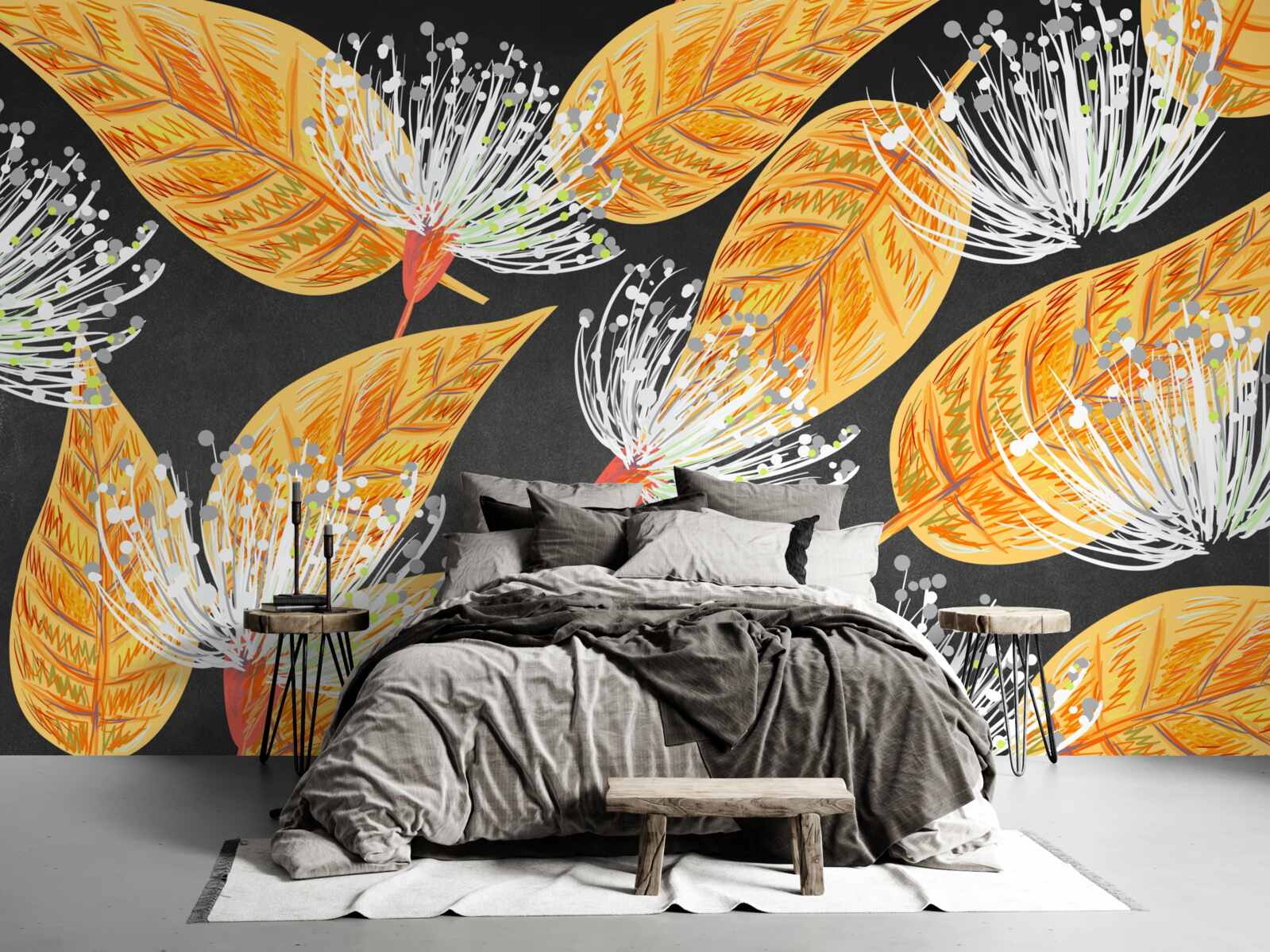 Fototapeta jesienne liście z mniszkami