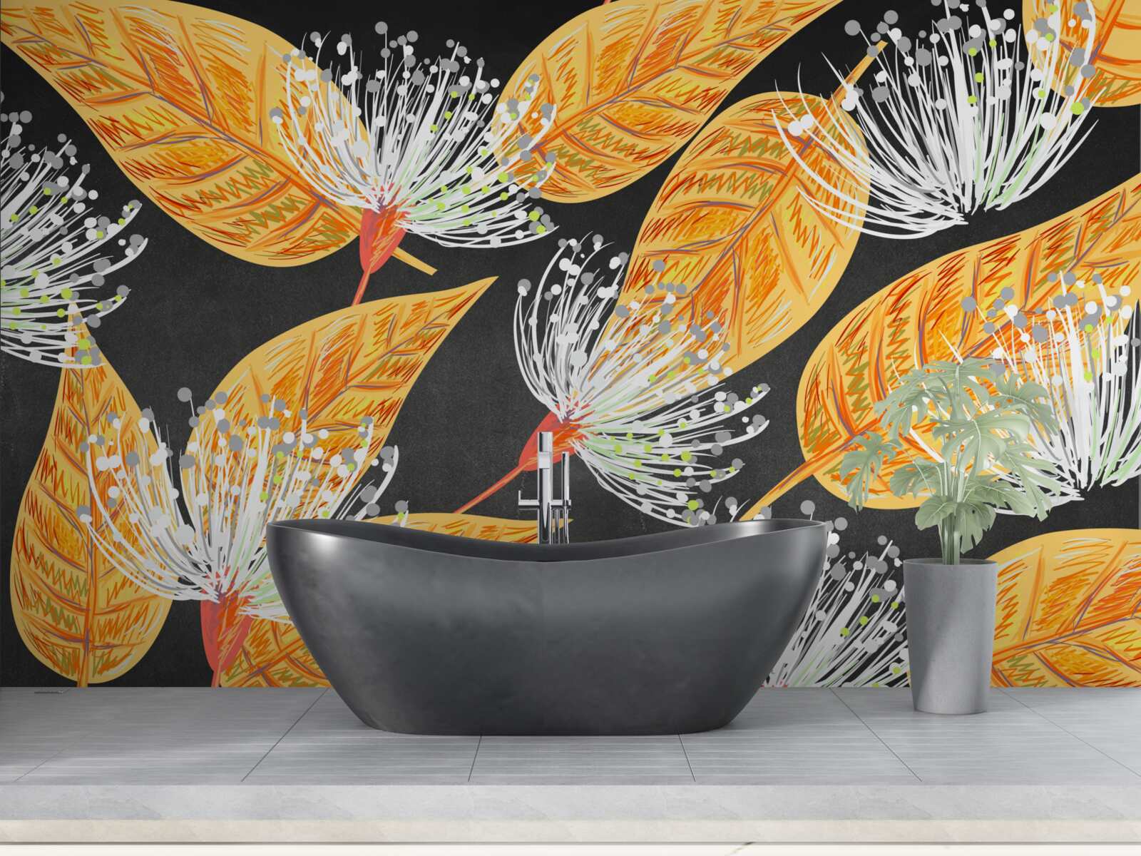 Fototapeta jesienne liście z mniszkami