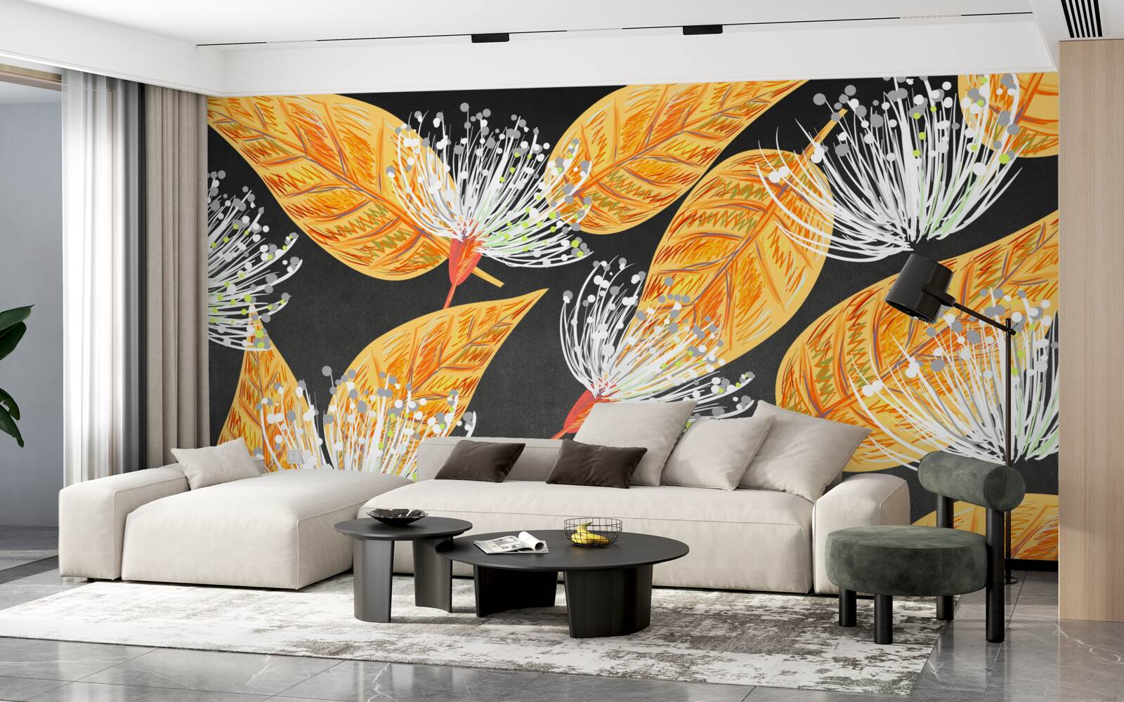 Fototapeta jesienne liście z mniszkami