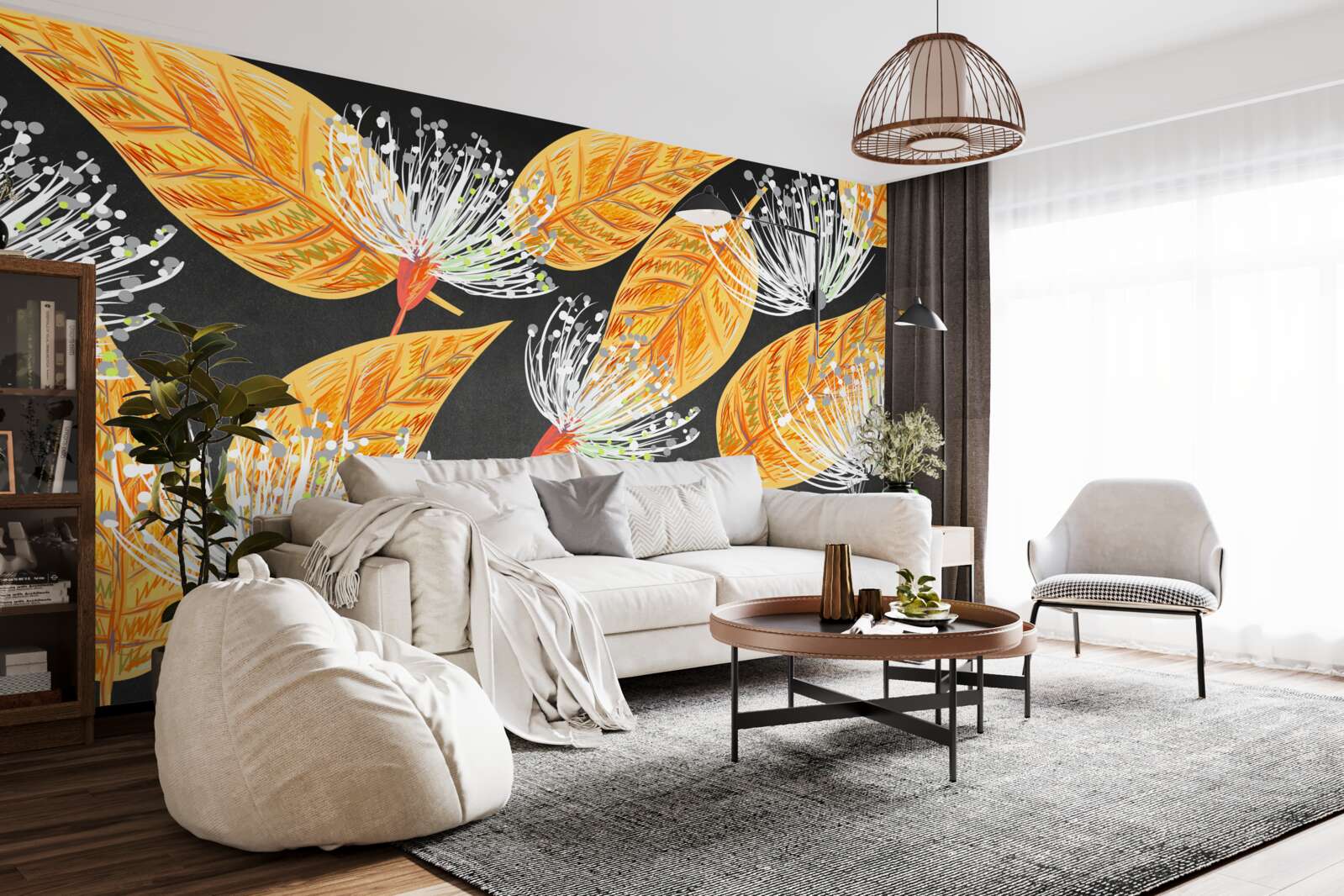 Fototapeta jesienne liście z mniszkami