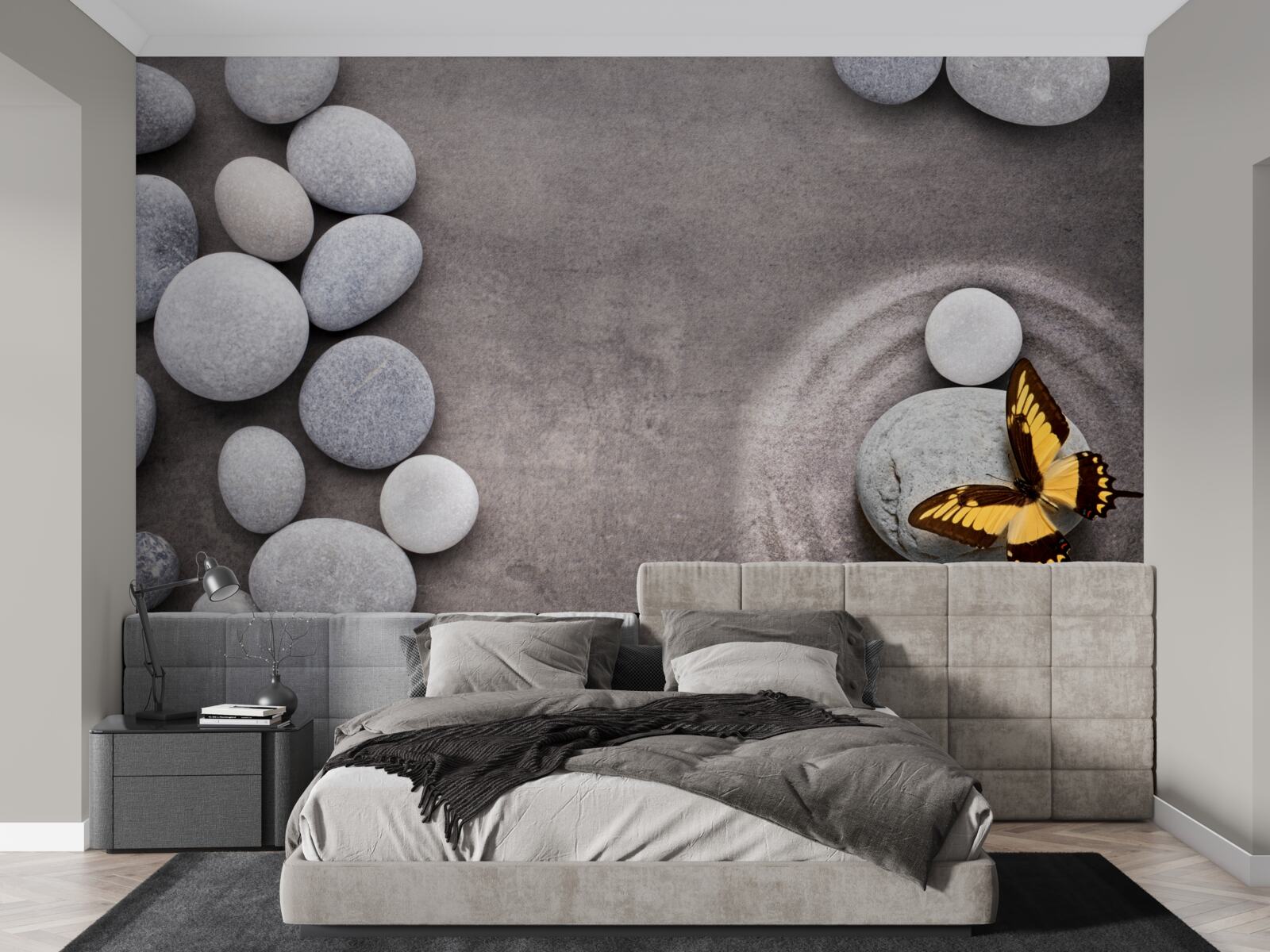 Fototapeta motyl siedzi na kamieniu przy stawie