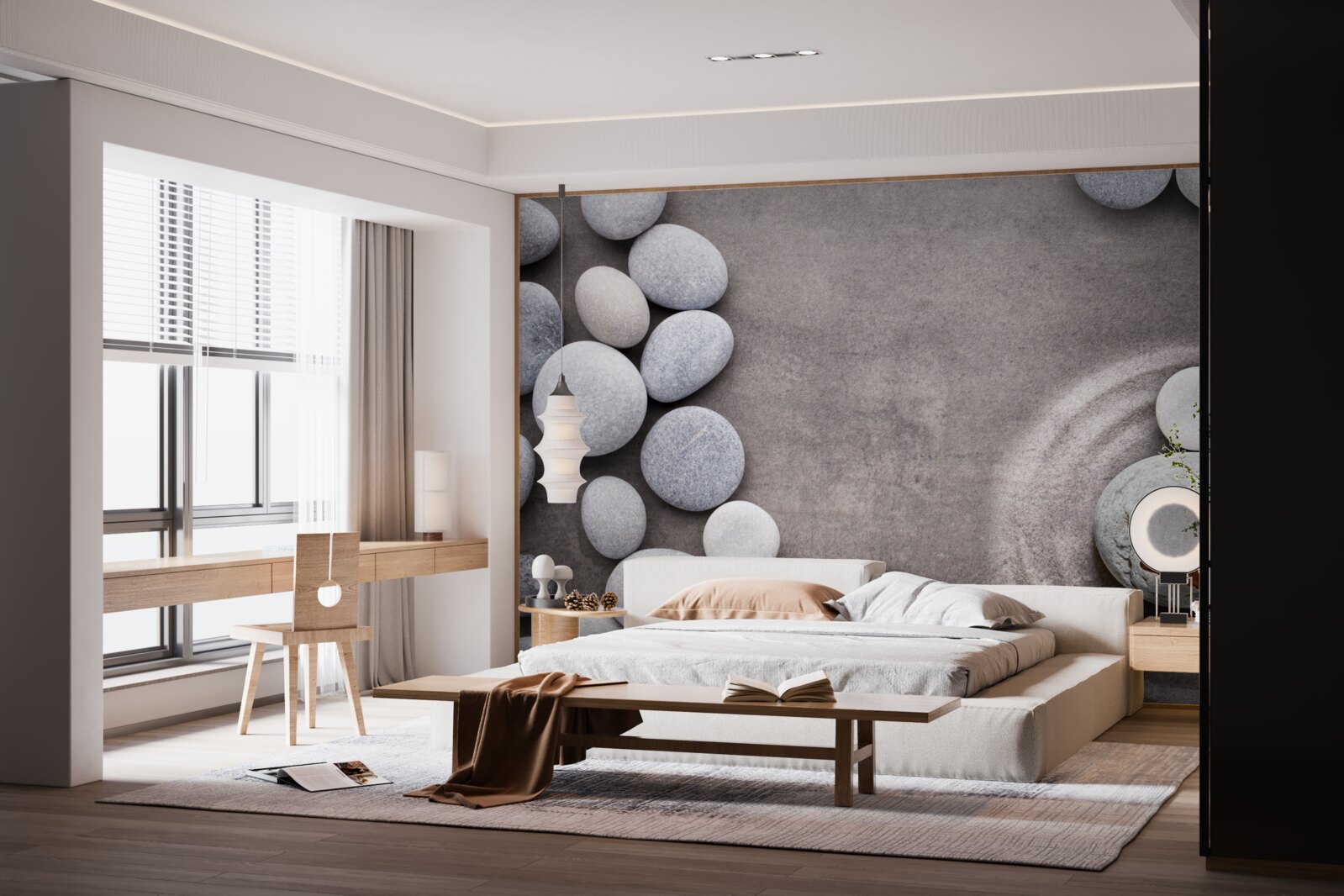 Fototapeta motyl siedzi na kamieniu przy stawie