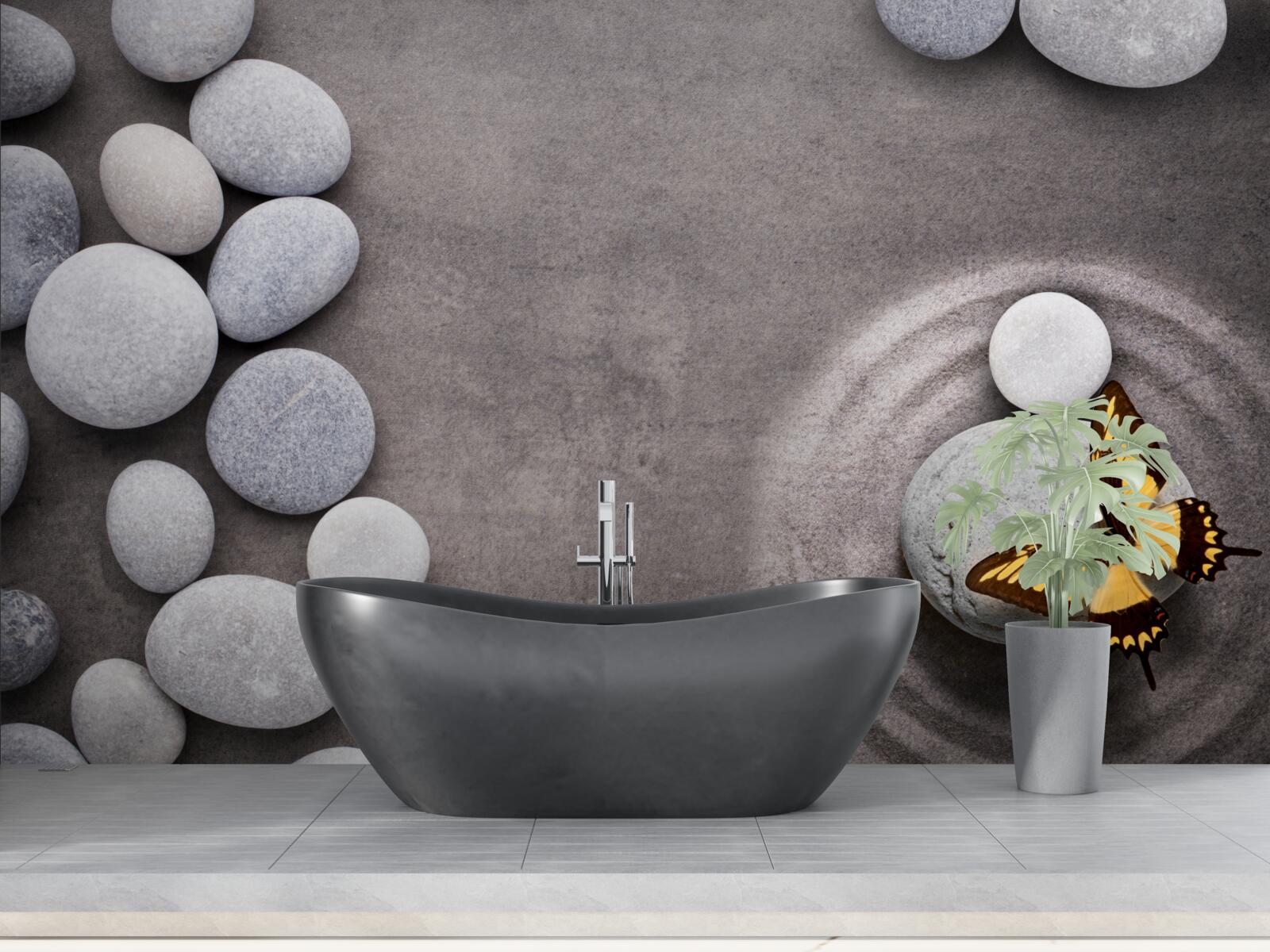 Fototapeta motyl siedzi na kamieniu przy stawie