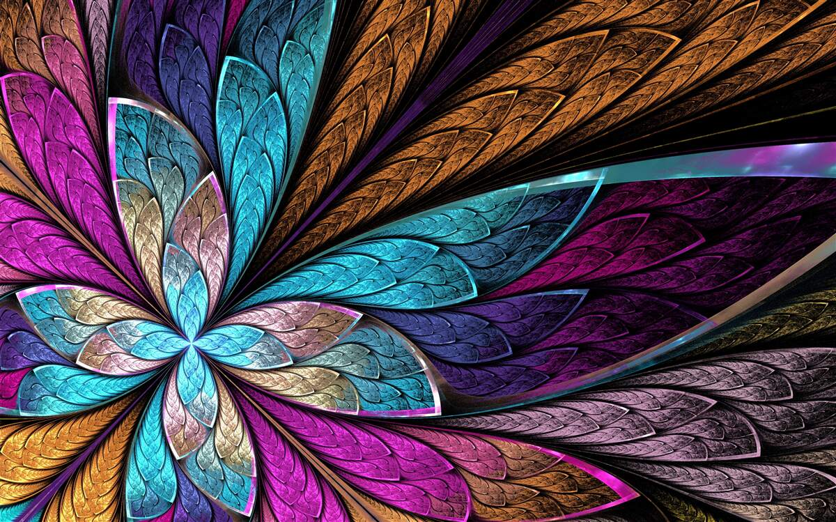 Fototapeta mozaika z płatków kwiatów tworząca efekt witrażu