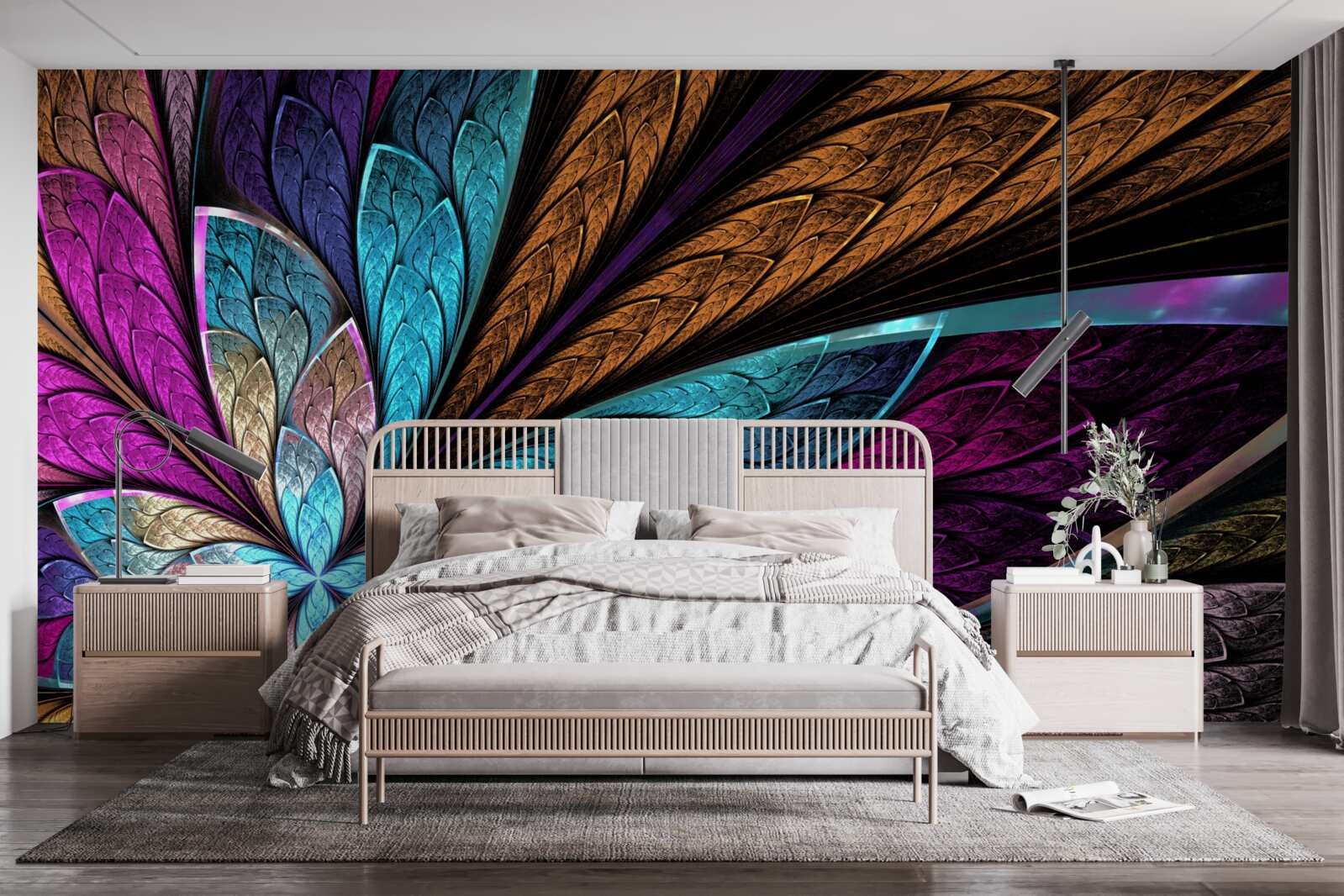 Fototapeta mozaika z płatków kwiatów tworząca efekt witrażu