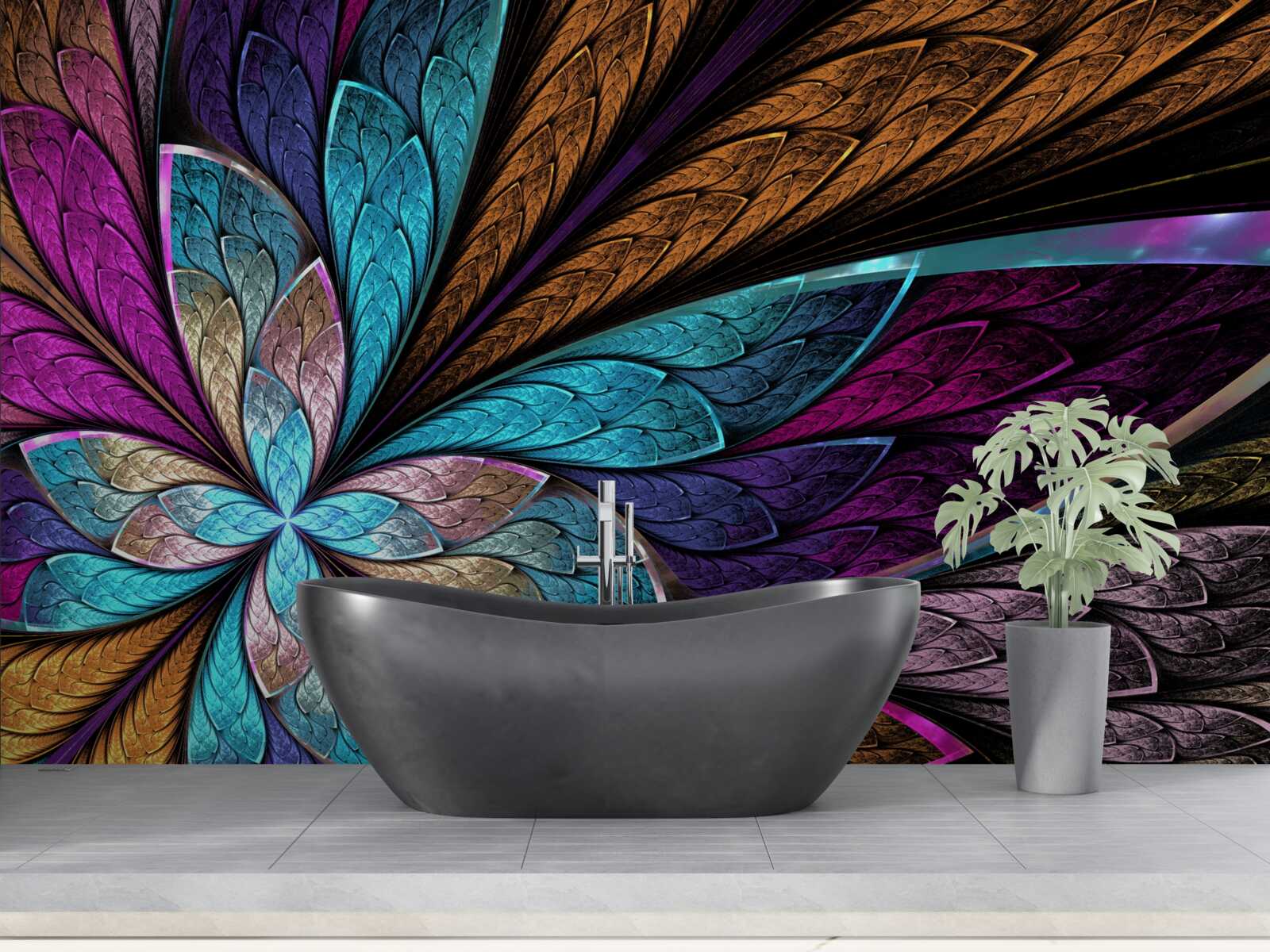 Fototapeta mozaika z płatków kwiatów tworząca efekt witrażu