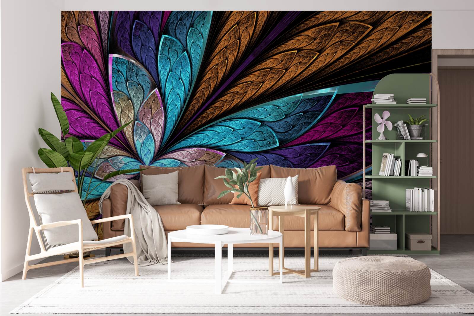 Fototapeta mozaika z płatków kwiatów tworząca efekt witrażu