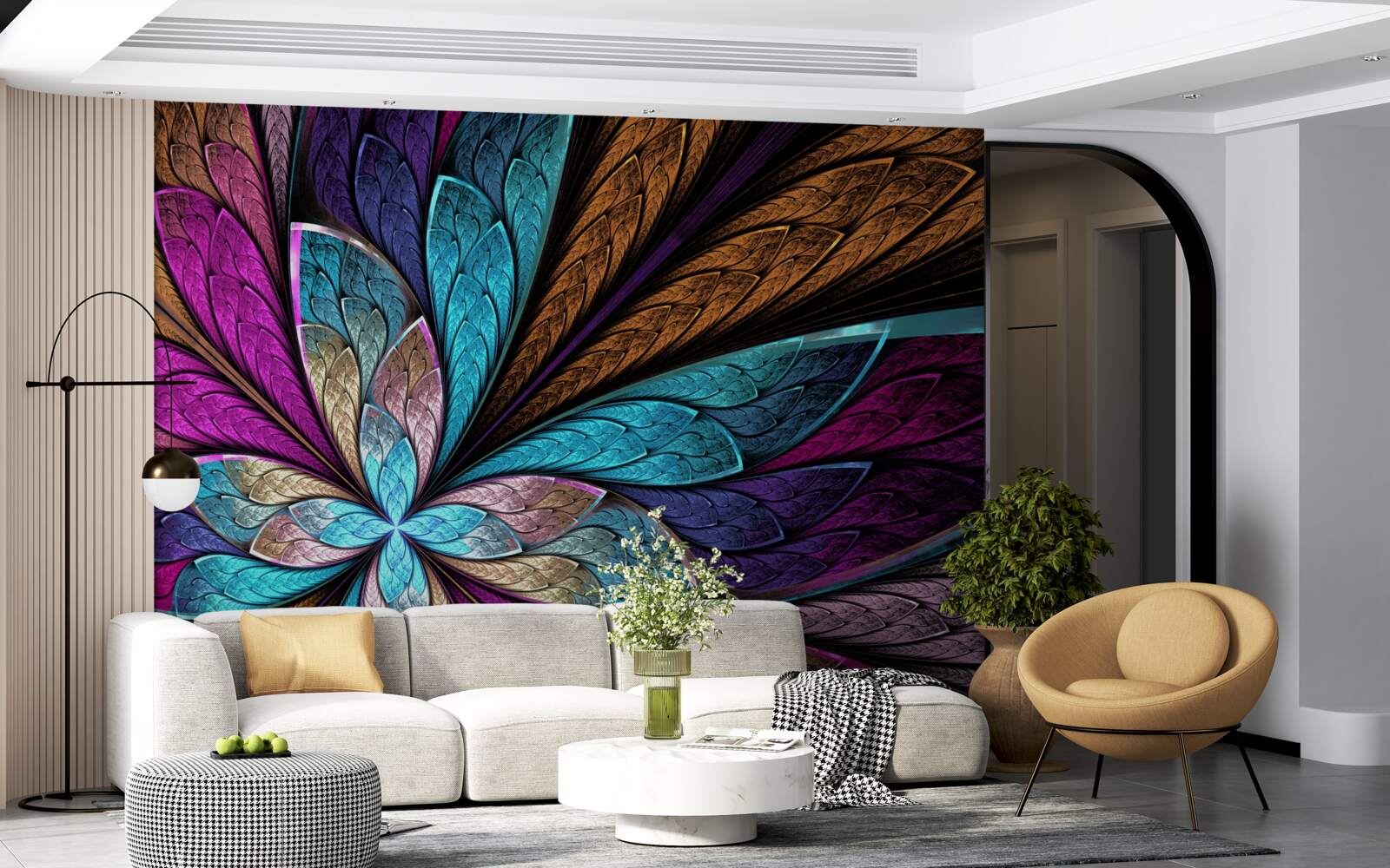 Fototapeta mozaika z płatków kwiatów tworząca efekt witrażu