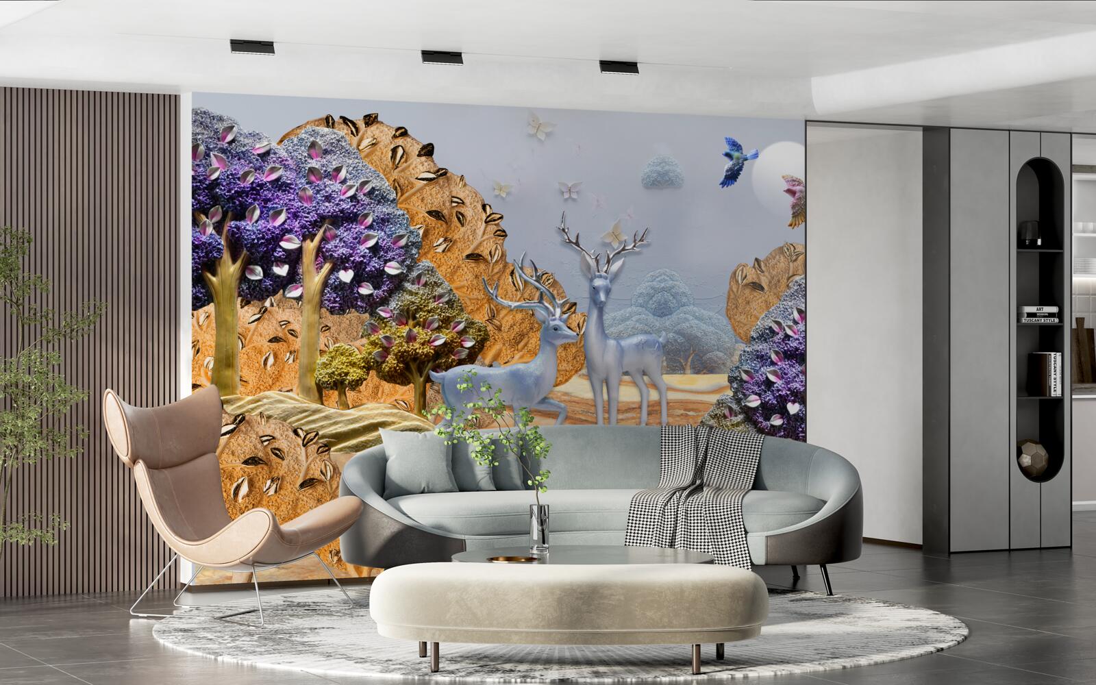 Fototapeta wieczorny las jesienią i dwa jelenie