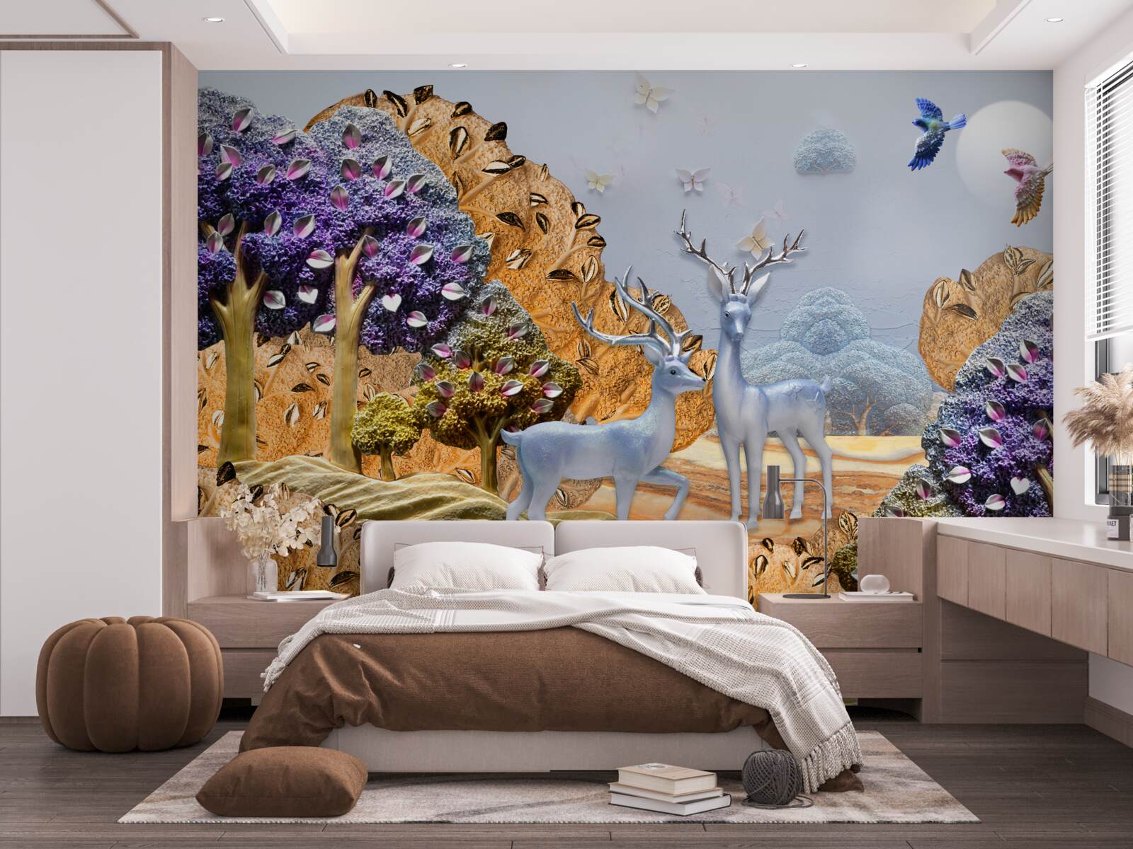 Fototapeta wieczorny las jesienią i dwa jelenie