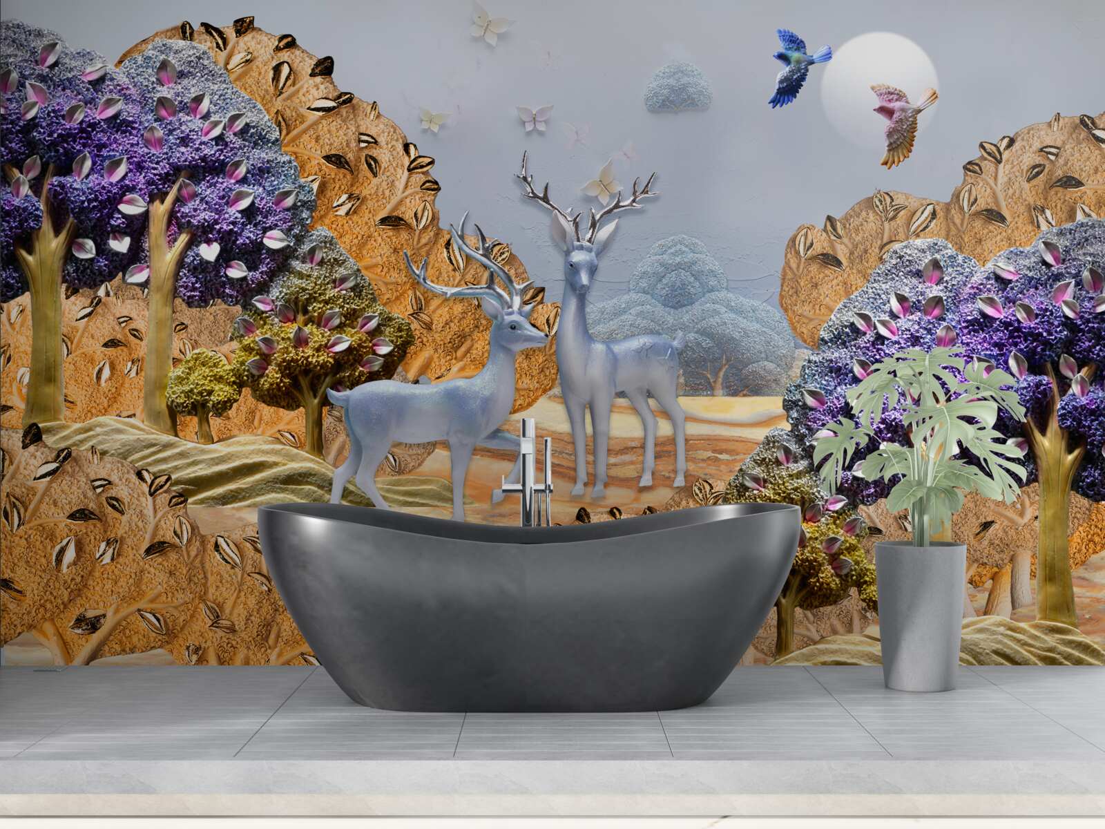 Fototapeta wieczorny las jesienią i dwa jelenie