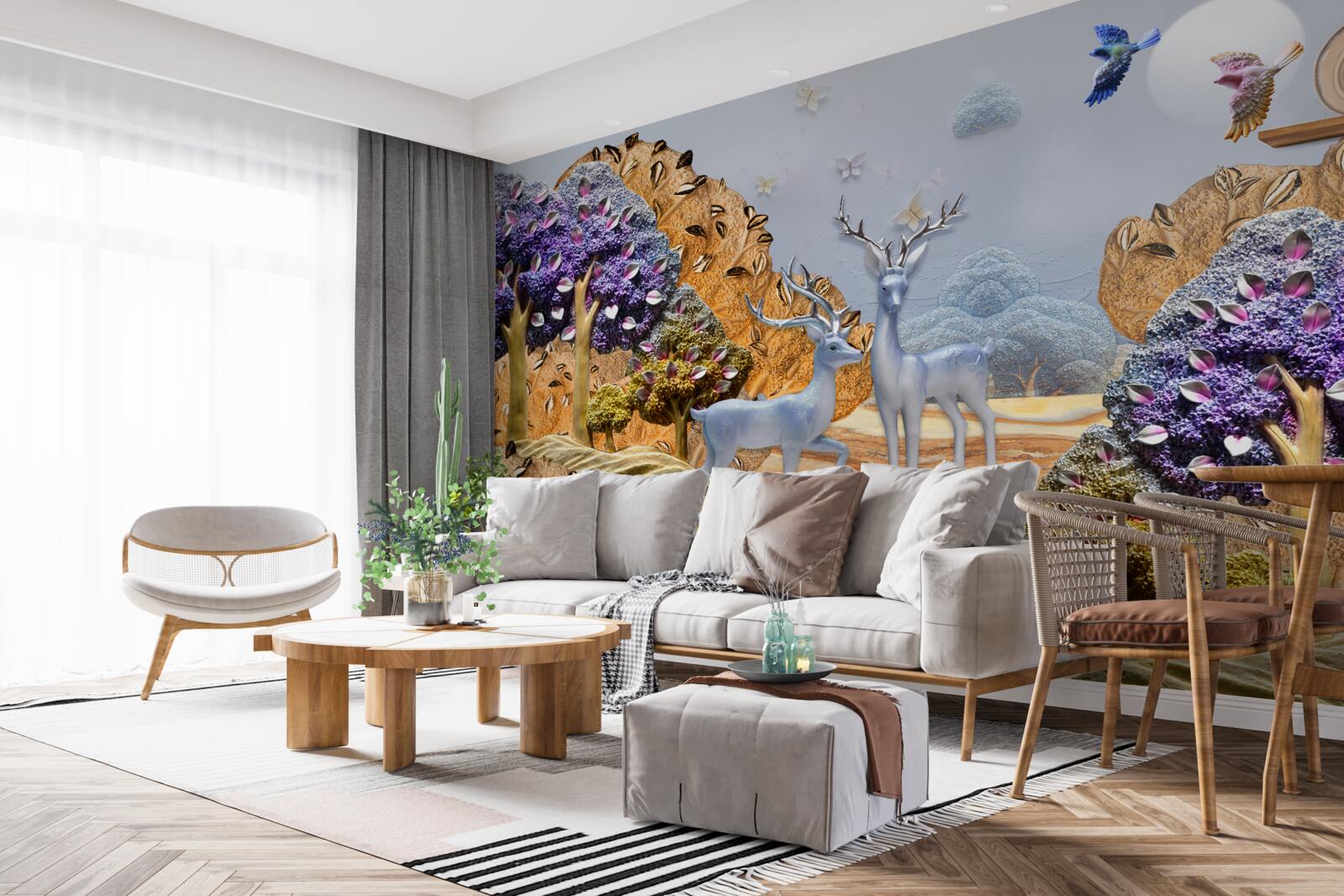 Fototapeta wieczorny las jesienią i dwa jelenie