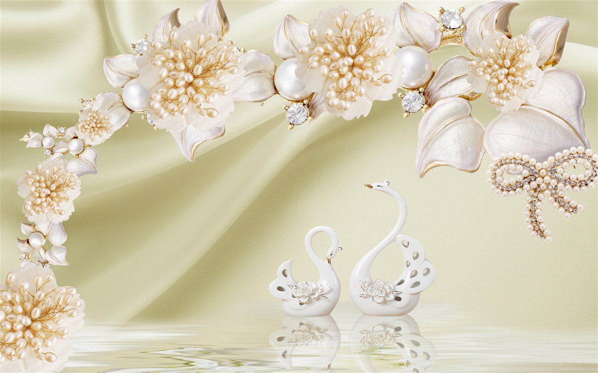 Fototapeta pąki ozdobione złotem i perłami kwitną