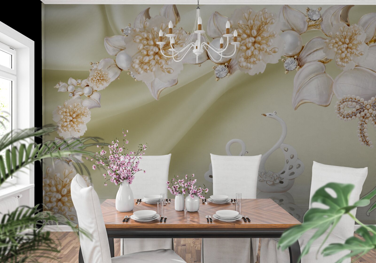 Fototapeta pąki ozdobione złotem i perłami kwitną