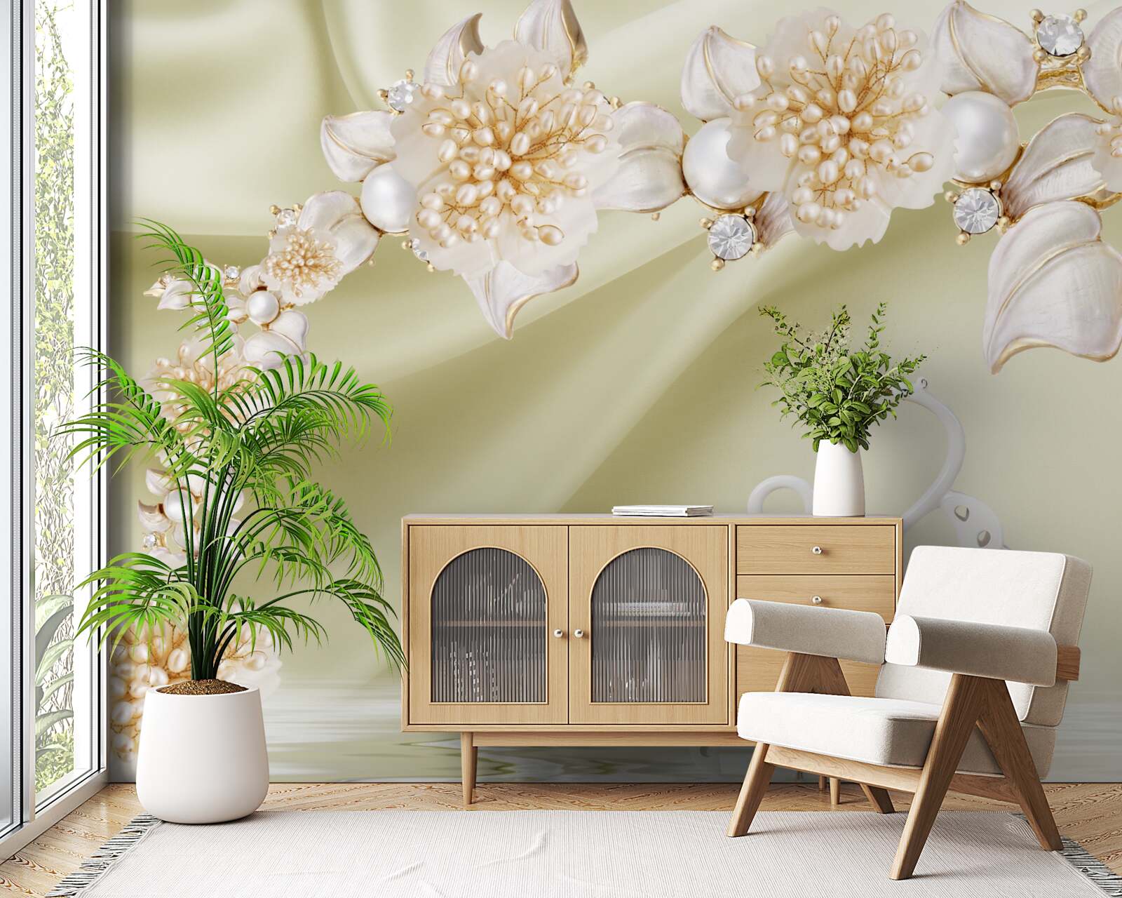 Fototapeta pąki ozdobione złotem i perłami kwitną