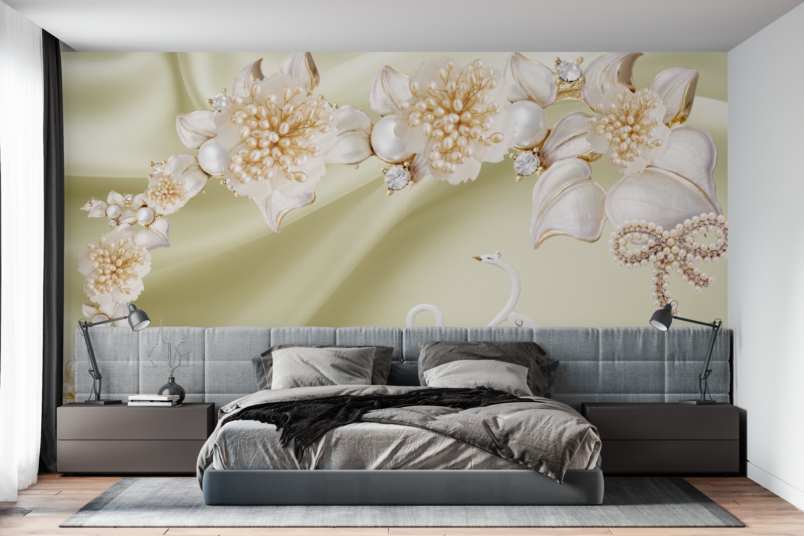 Fototapeta pąki ozdobione złotem i perłami kwitną