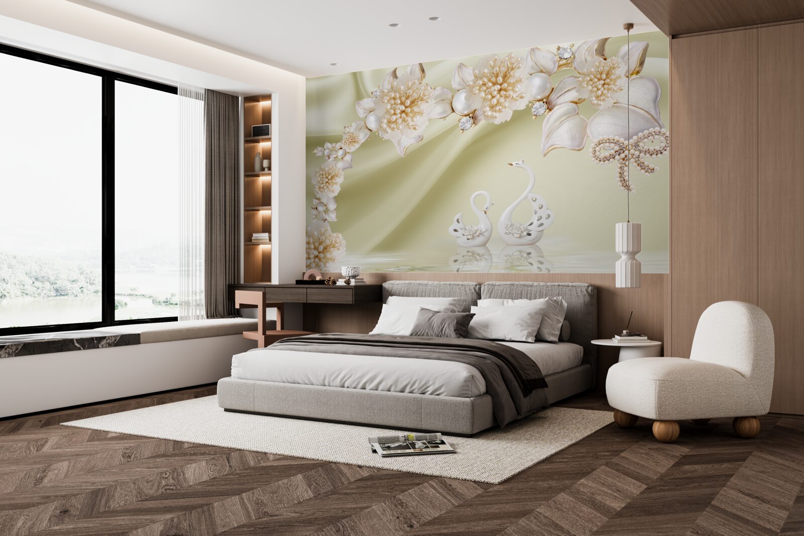 Fototapeta pąki ozdobione złotem i perłami kwitną