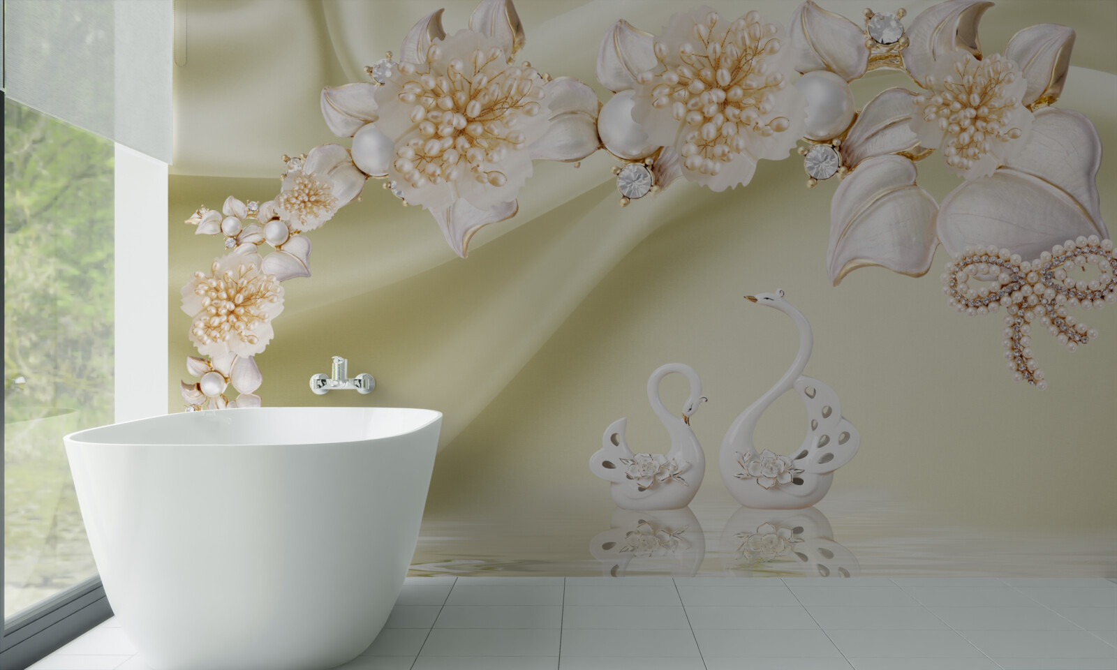 Fototapeta pąki ozdobione złotem i perłami kwitną