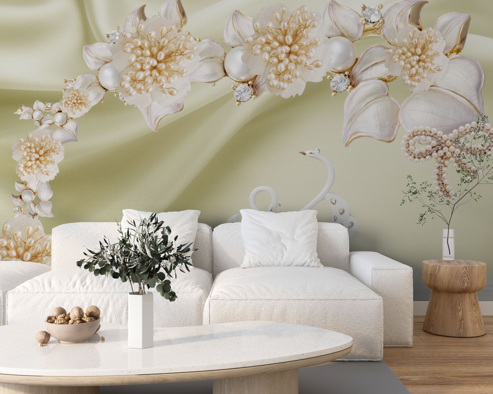 Fototapeta pąki ozdobione złotem i perłami kwitną