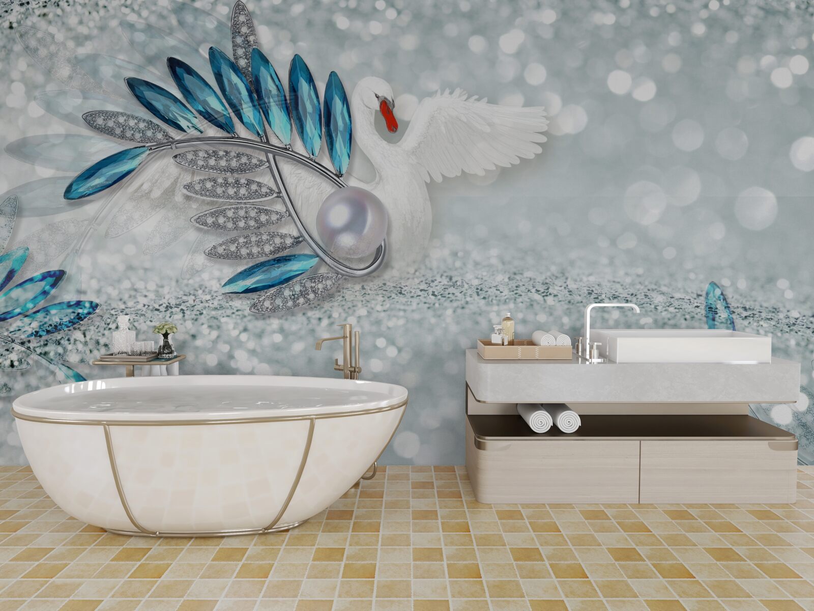 Fototapeta biżuteria z białego łabędzia i masy perłowej