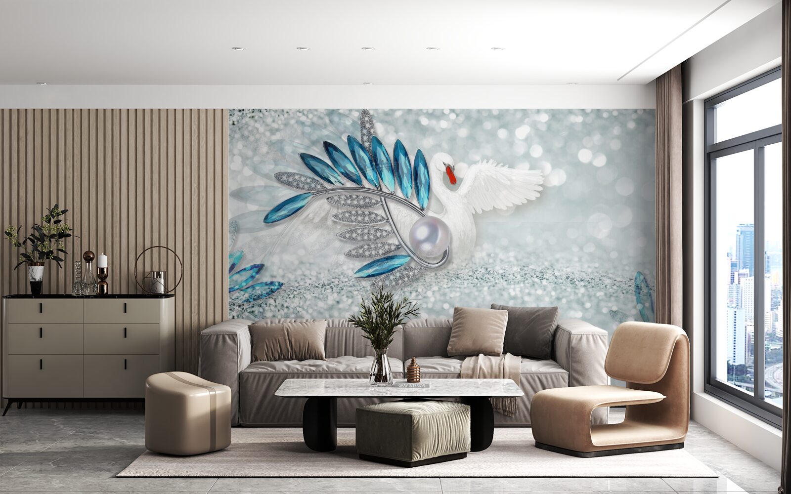 Fototapeta biżuteria z białego łabędzia i masy perłowej