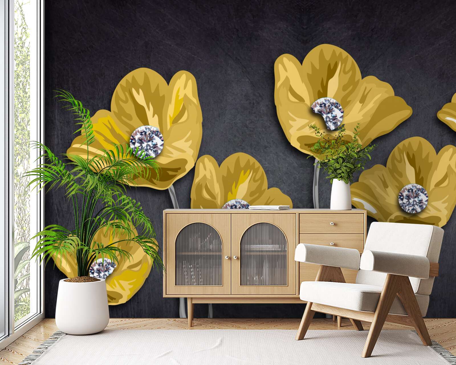 Fototapeta Żółte tulipany na szarym tle