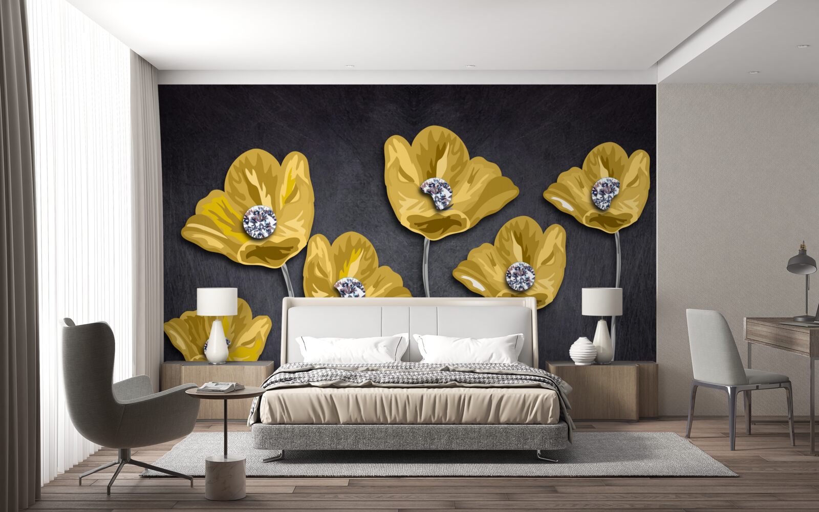 Fototapeta Żółte tulipany na szarym tle