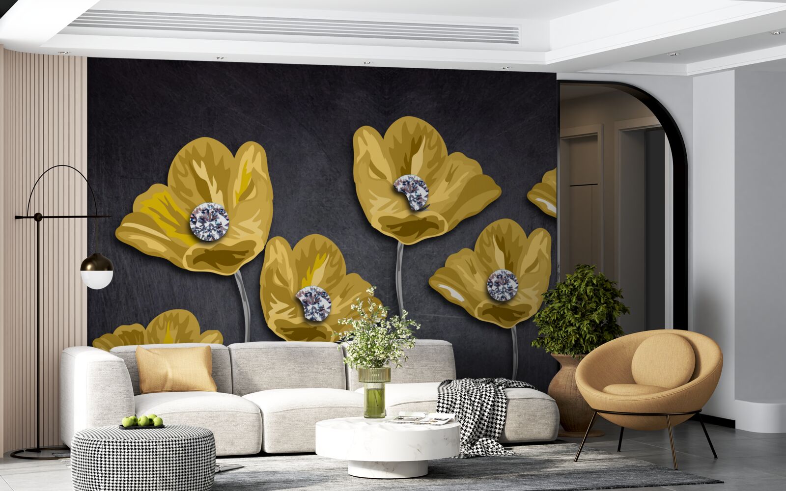 Fototapeta Żółte tulipany na szarym tle