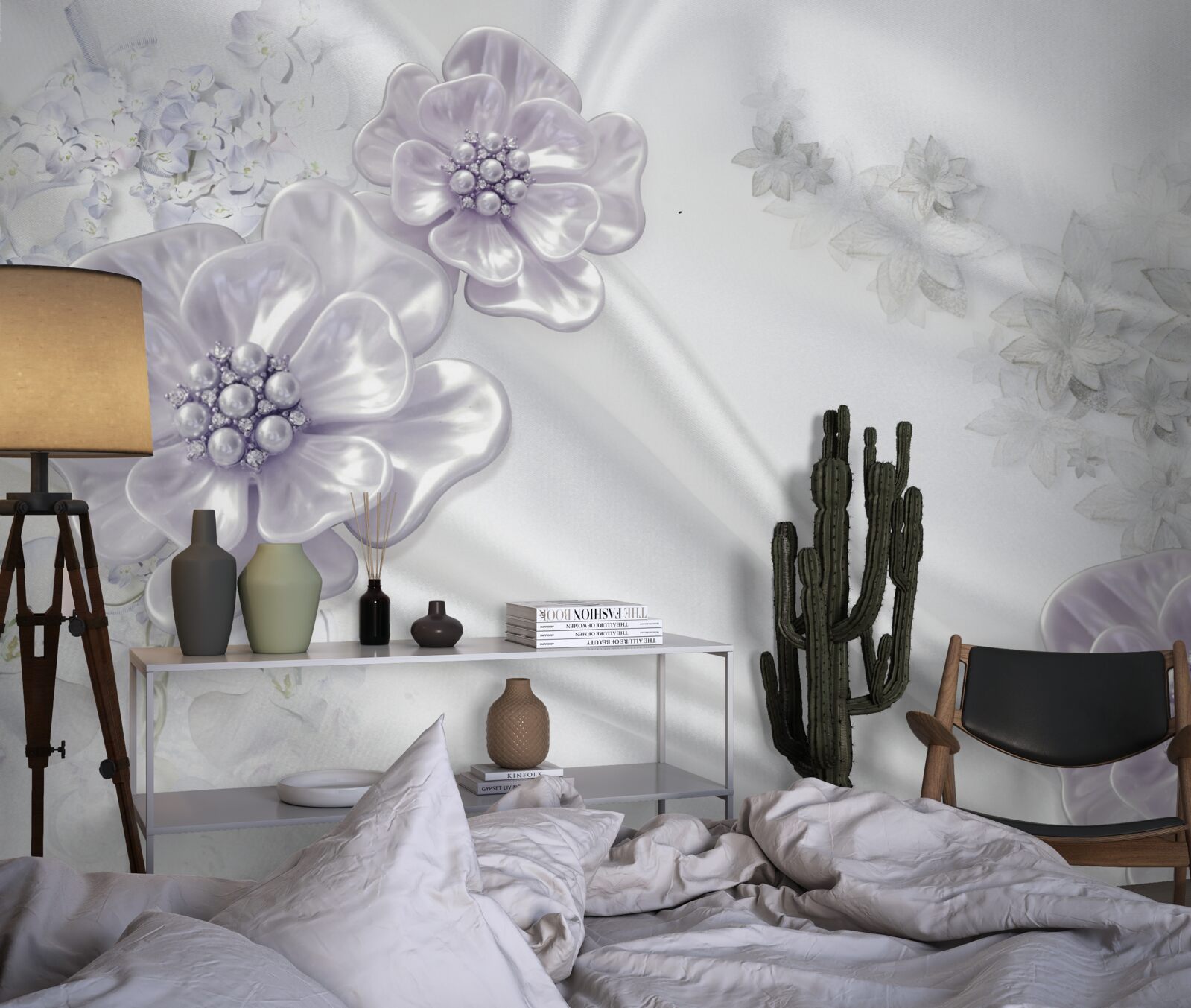 Fototapeta na jedwabiu znajdują się przepiękne liliowe kwiaty