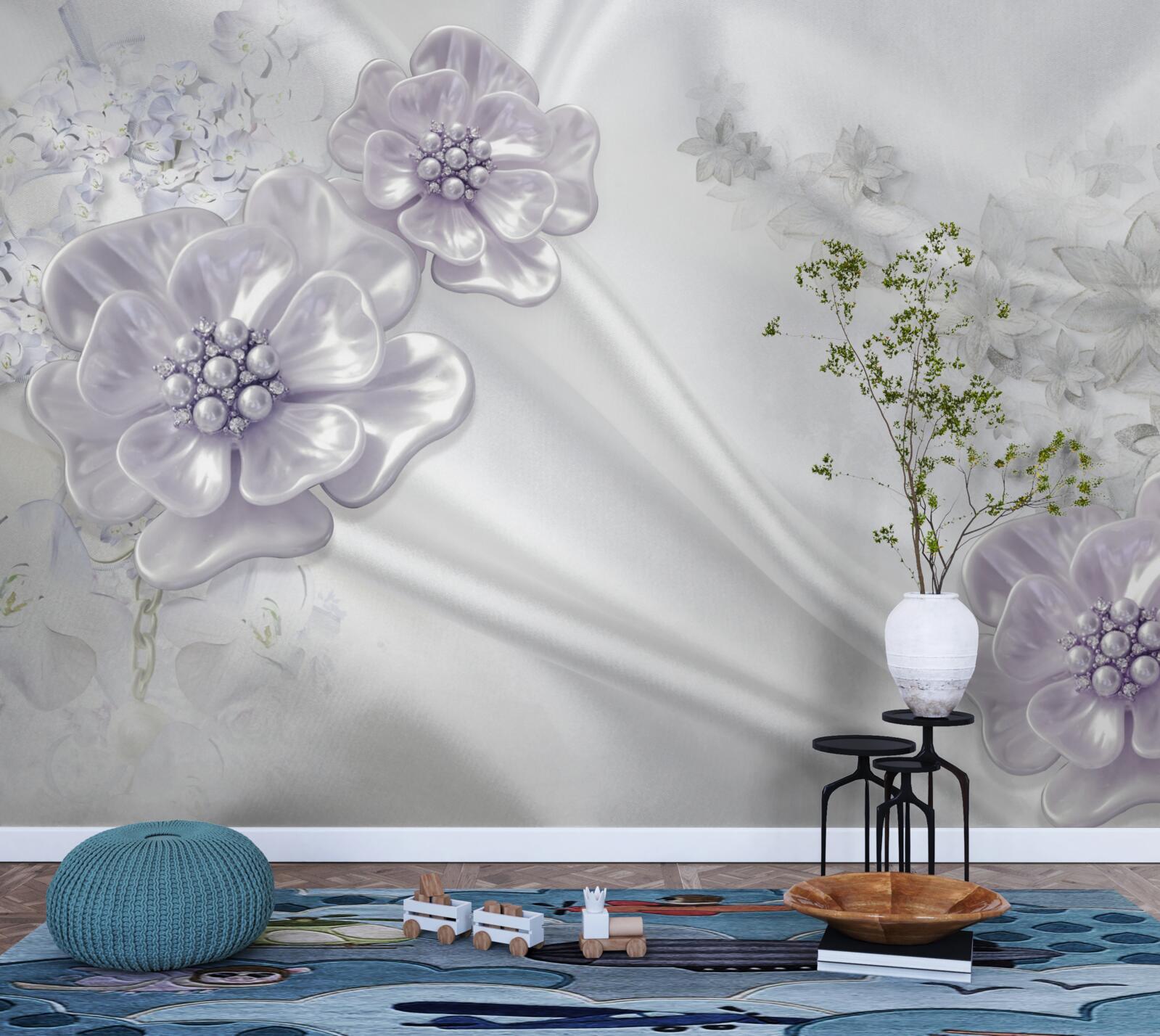 Fototapeta na jedwabiu znajdują się przepiękne liliowe kwiaty