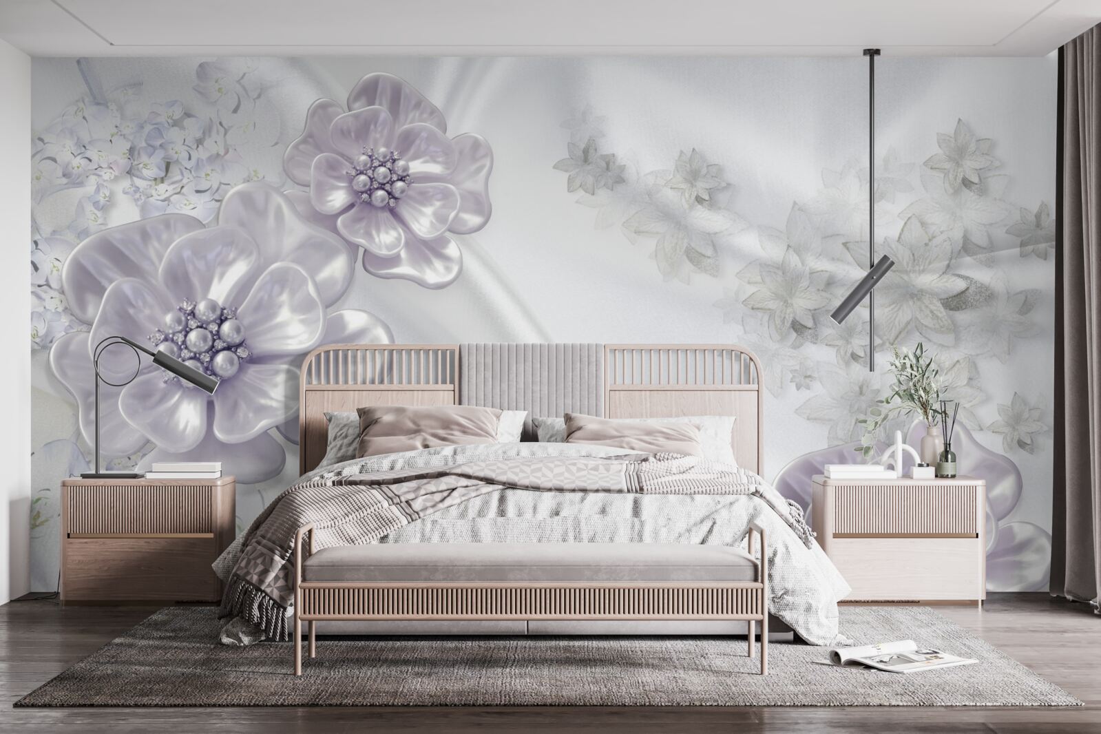 Fototapeta na jedwabiu znajdują się przepiękne liliowe kwiaty