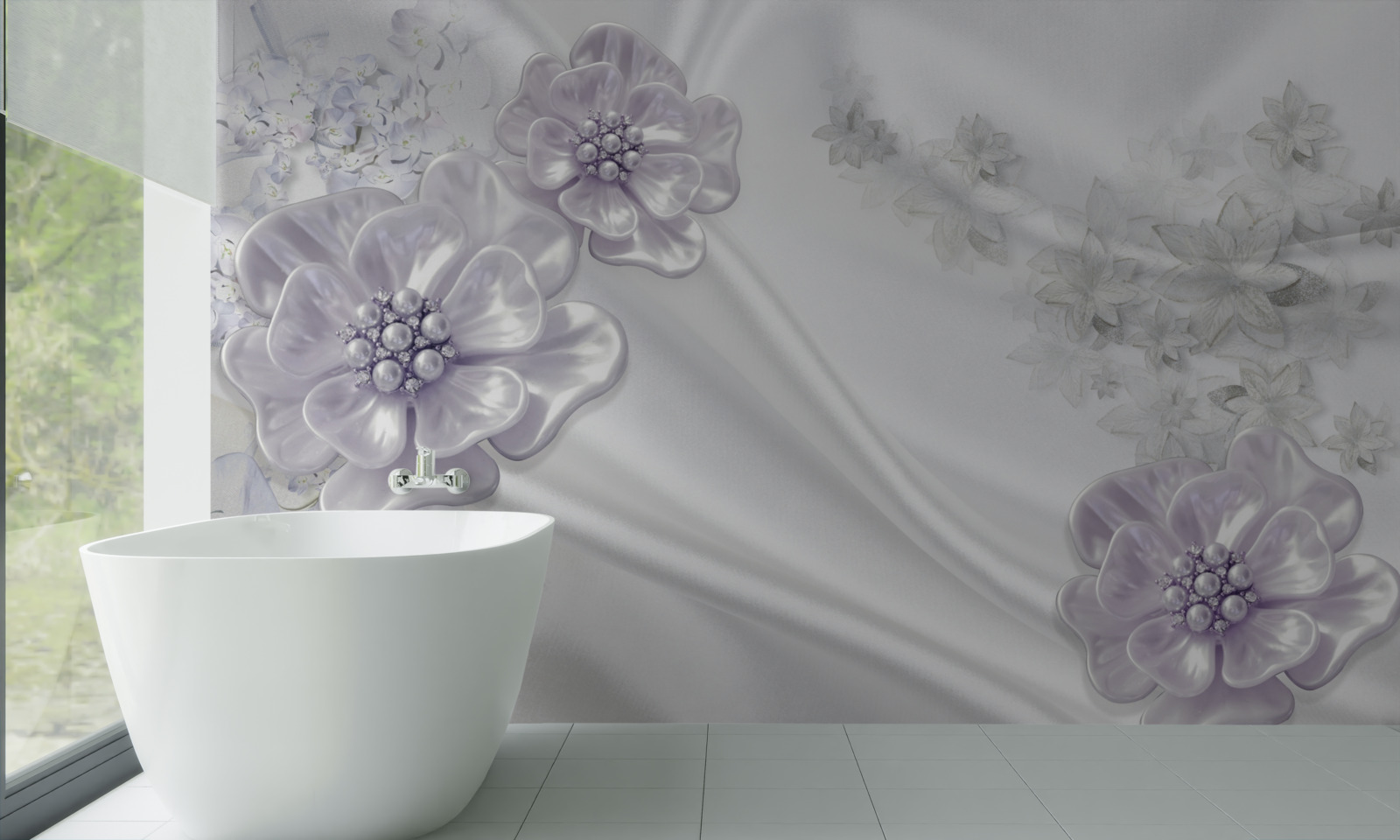 Fototapeta na jedwabiu znajdują się przepiękne liliowe kwiaty