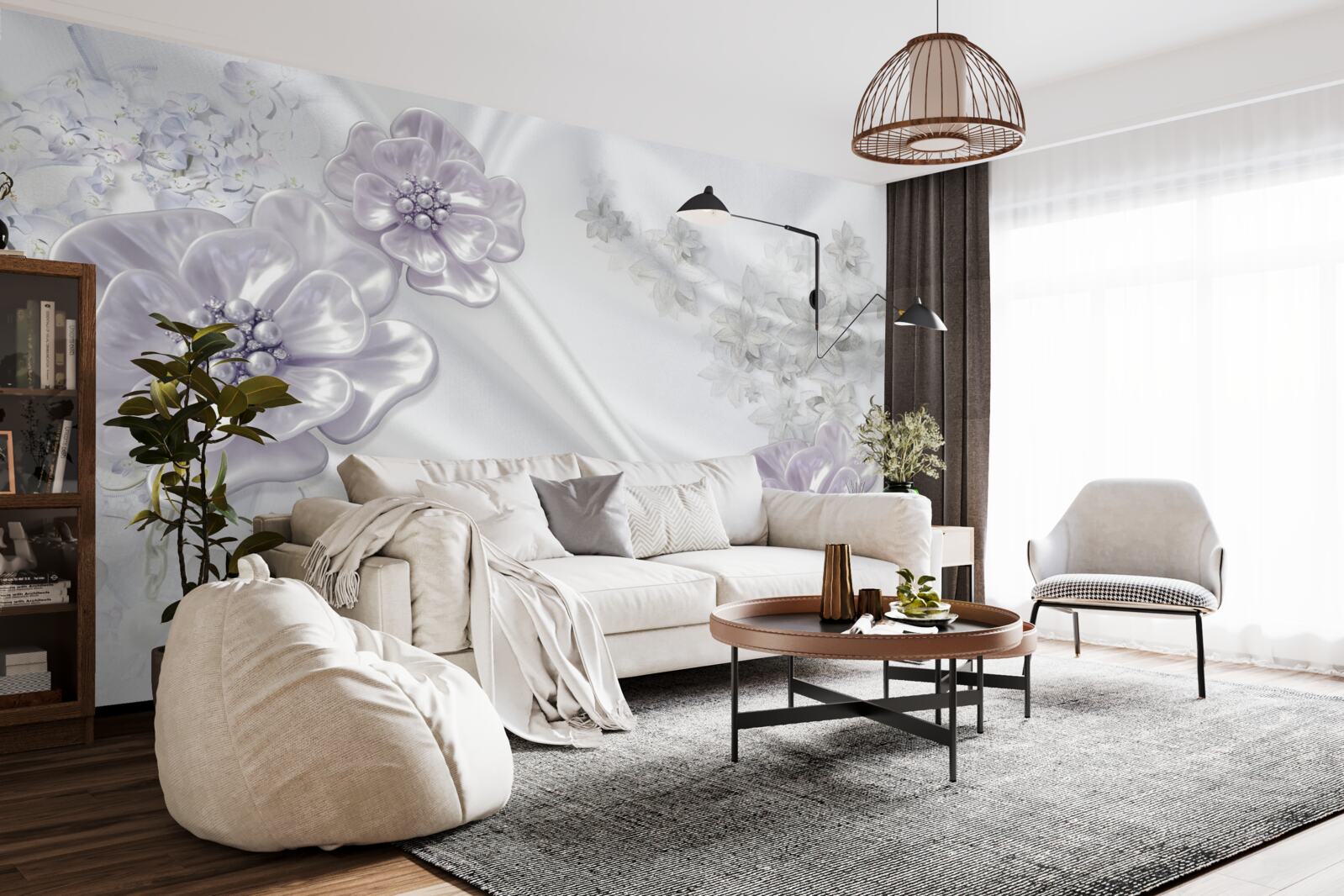 Fototapeta na jedwabiu znajdują się przepiękne liliowe kwiaty