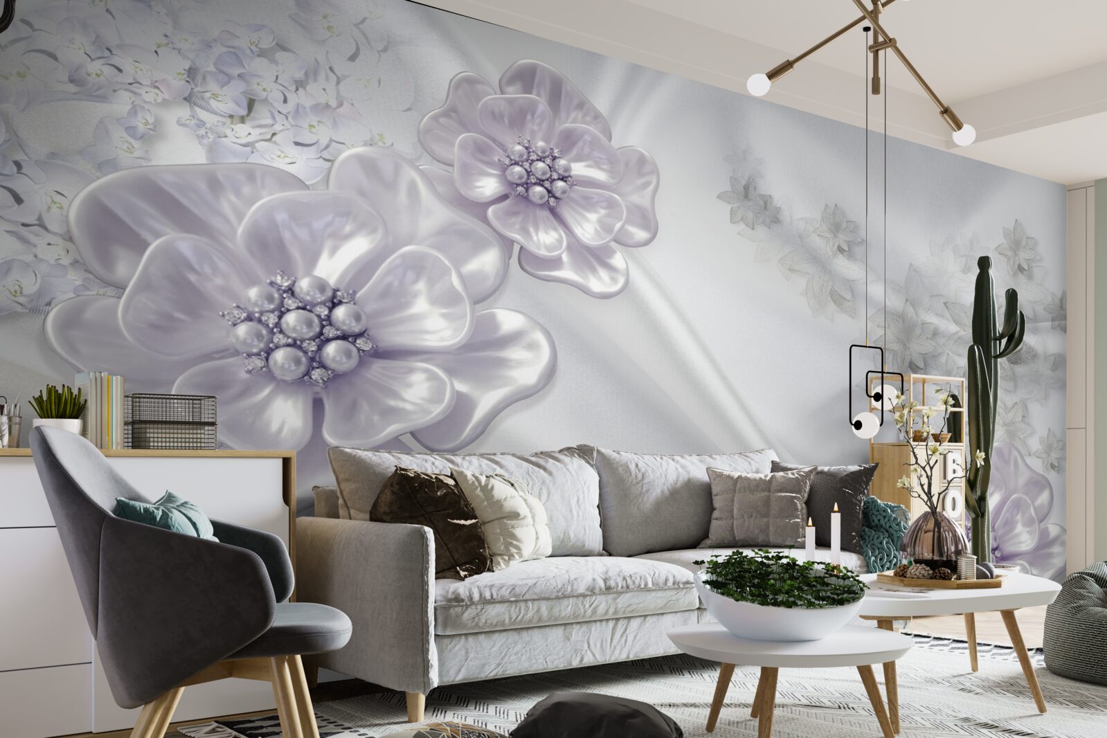 Fototapeta na jedwabiu znajdują się przepiękne liliowe kwiaty