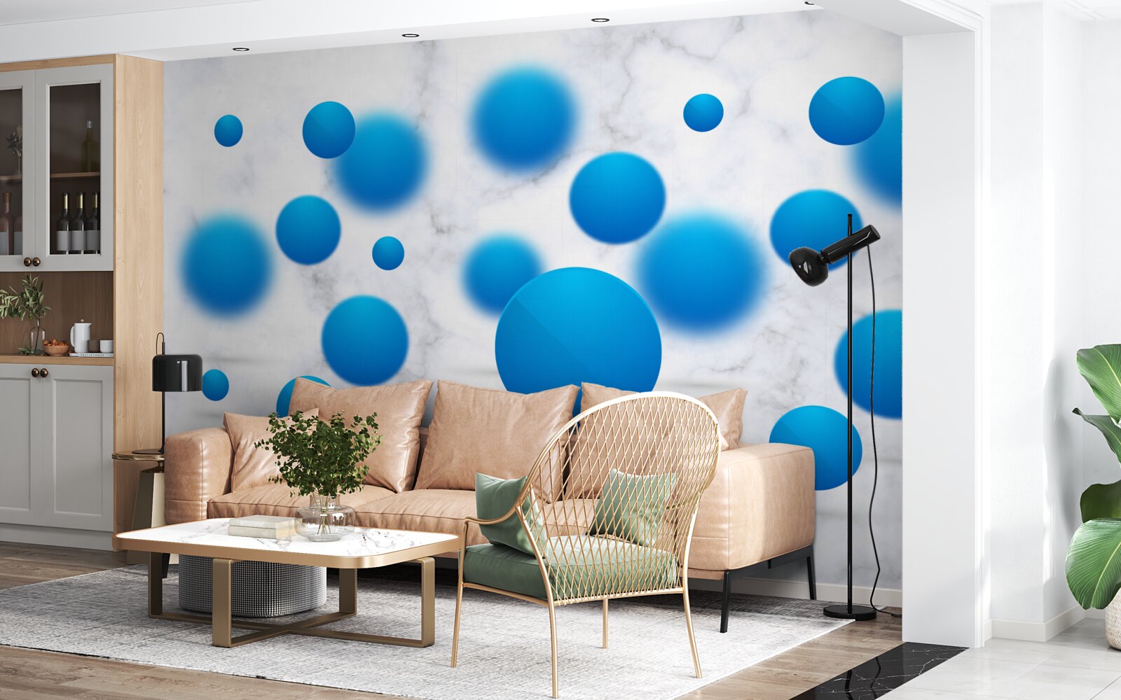 Fototapeta niebieskie kółka unoszące się w powietrzu