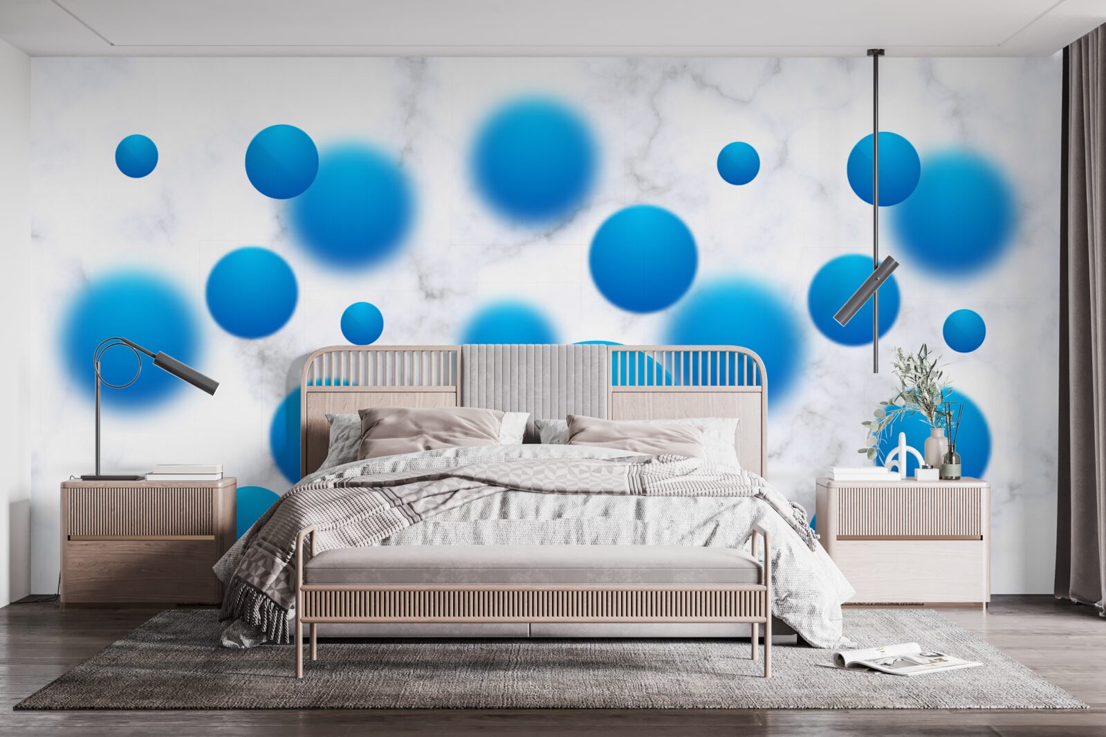 Fototapeta niebieskie kółka unoszące się w powietrzu