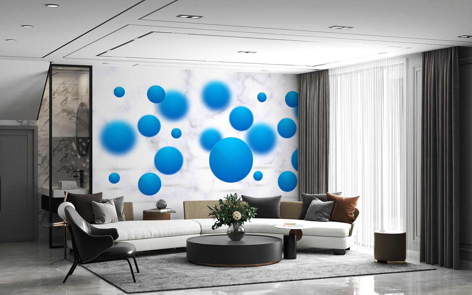 Fototapeta niebieskie kółka unoszące się w powietrzu