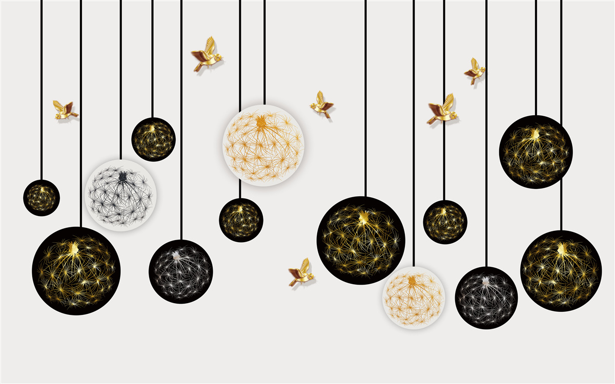 Fototapeta czarne wiszące kulki na jasnym tle