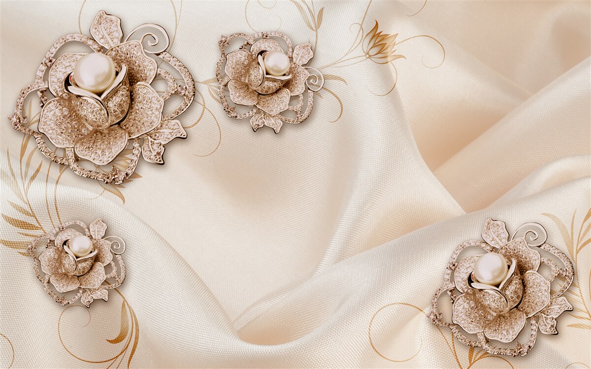 Fototapeta połączenie delikatnego brzoskwiniowego jedwabiu i kwiatów