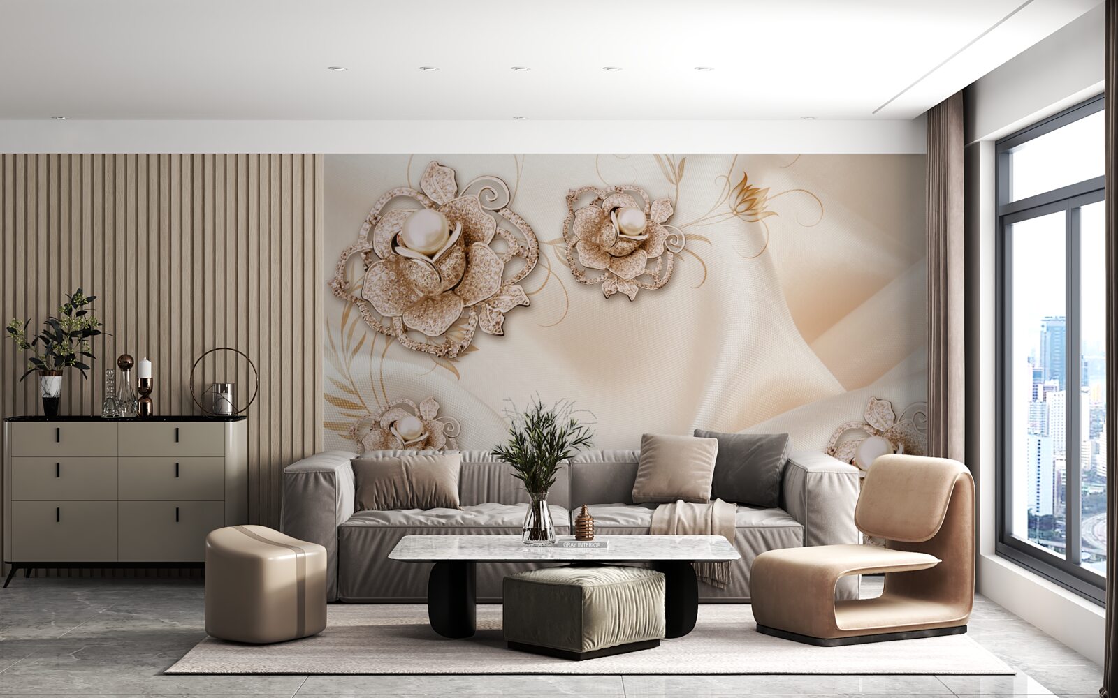 Fototapeta połączenie delikatnego brzoskwiniowego jedwabiu i kwiatów