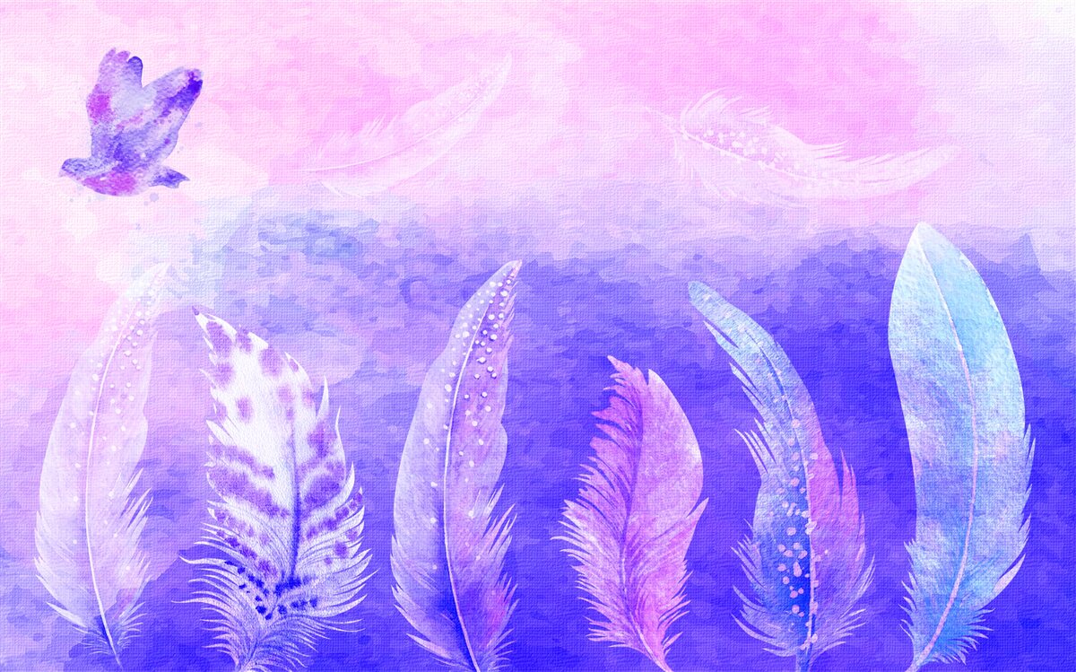 Fototapeta ptak latający nad piórami