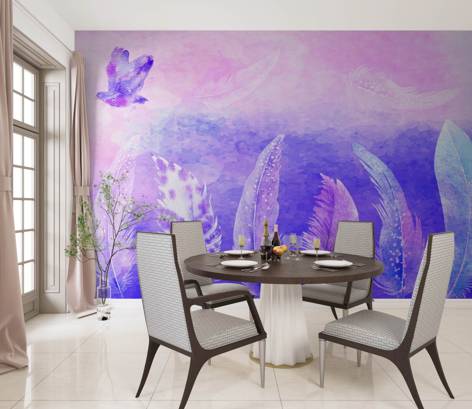 Fototapeta ptak latający nad piórami