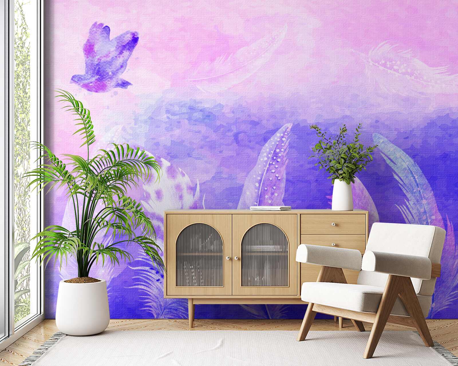 Fototapeta ptak latający nad piórami