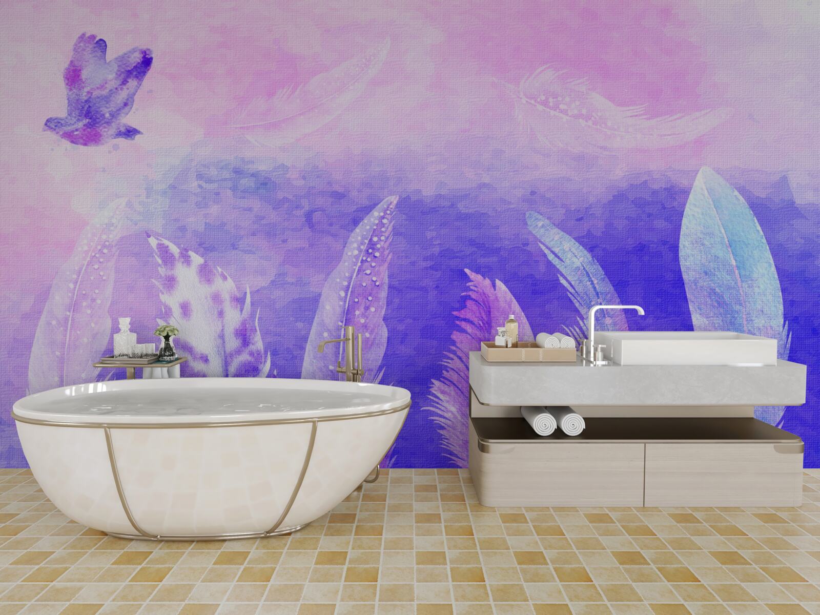 Fototapeta ptak latający nad piórami