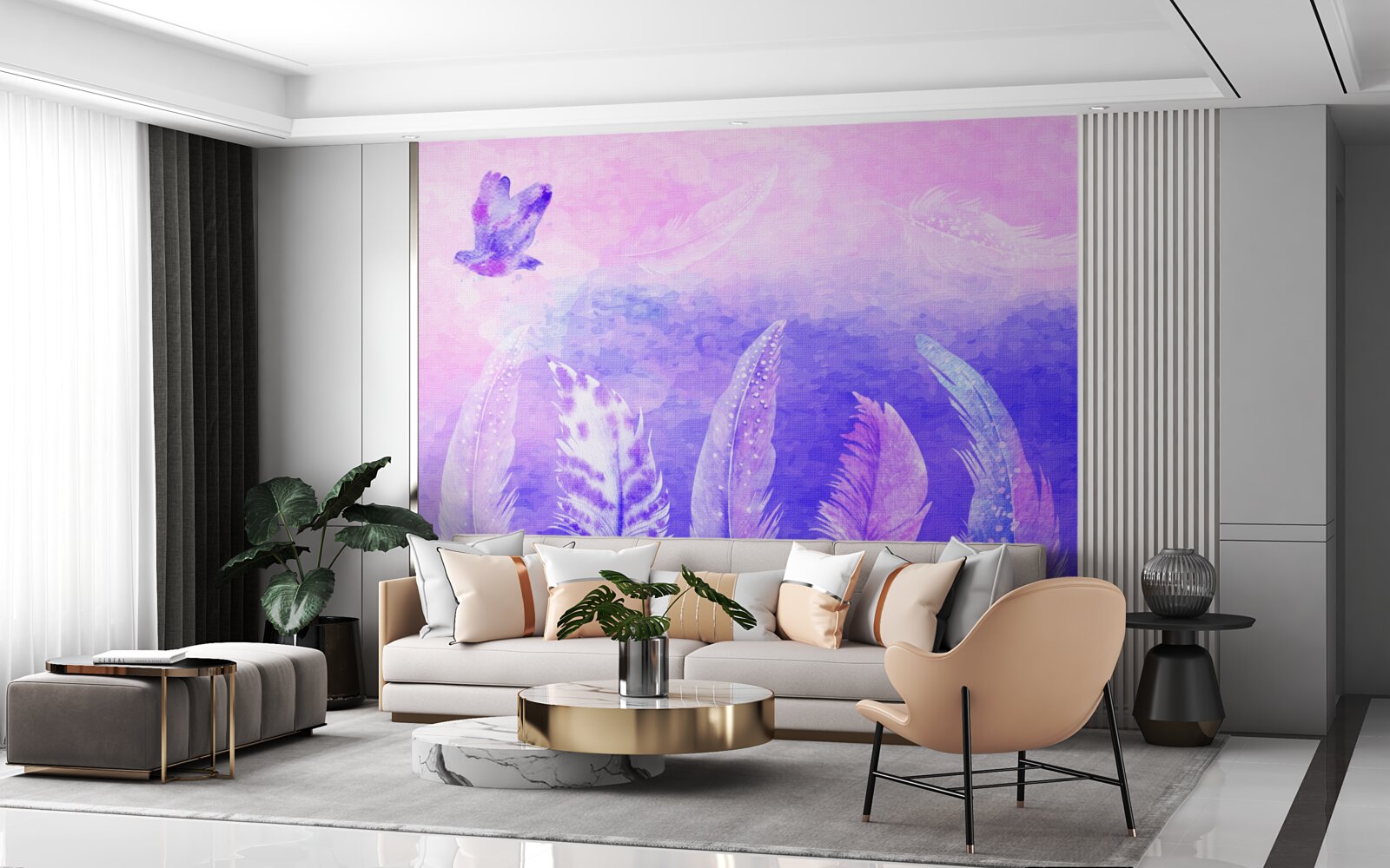 Fototapeta ptak latający nad piórami