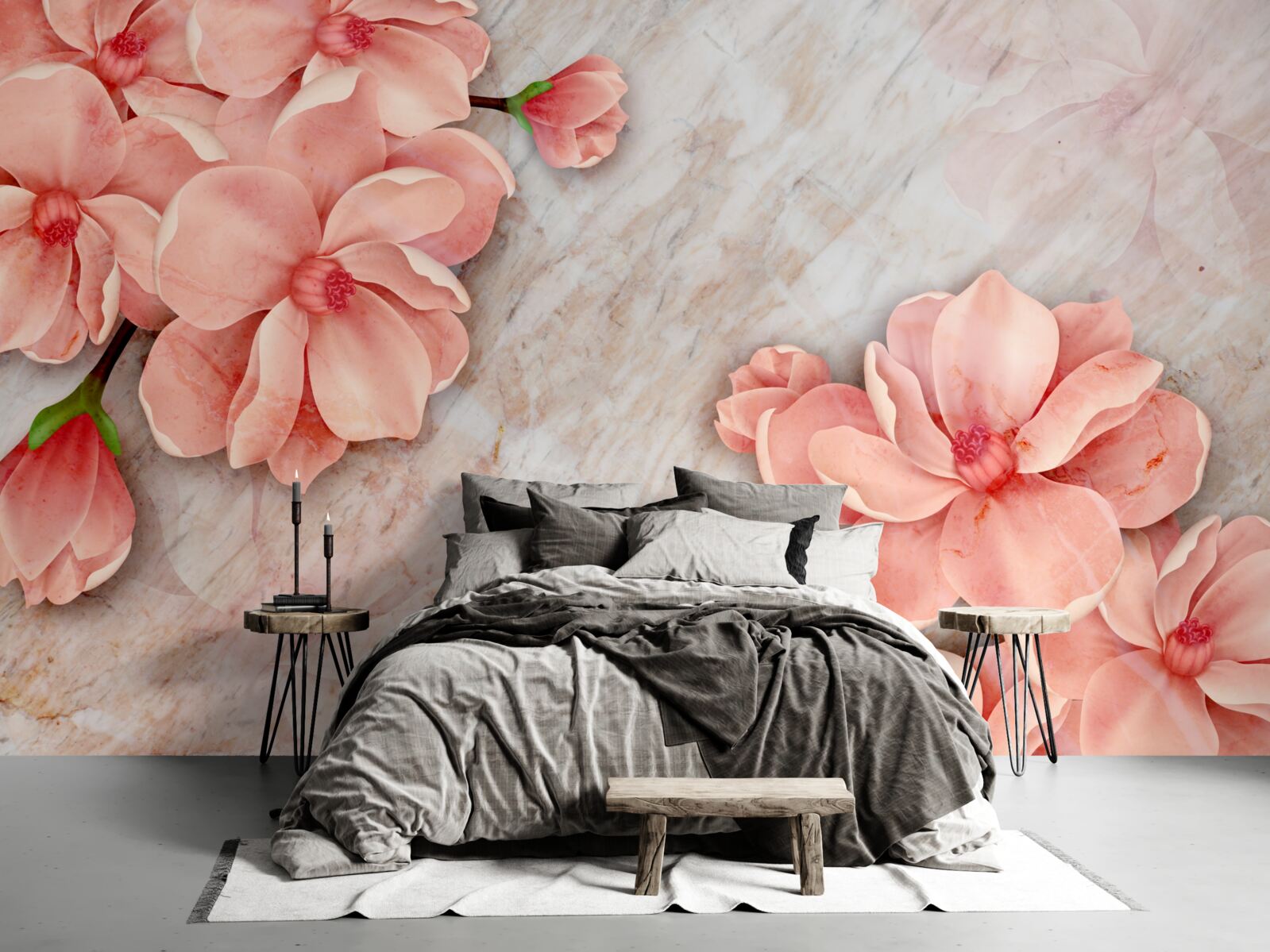 Fototapeta magnolie z różowymi kwiatami